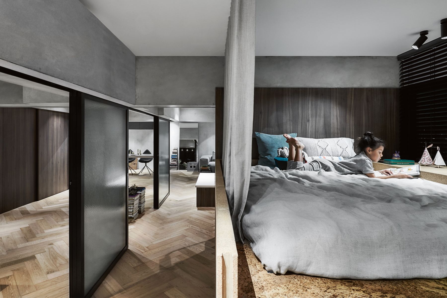Upstairs_ creative director Dennis Cheok crafted a treehouse-inspired bed area for his daughter