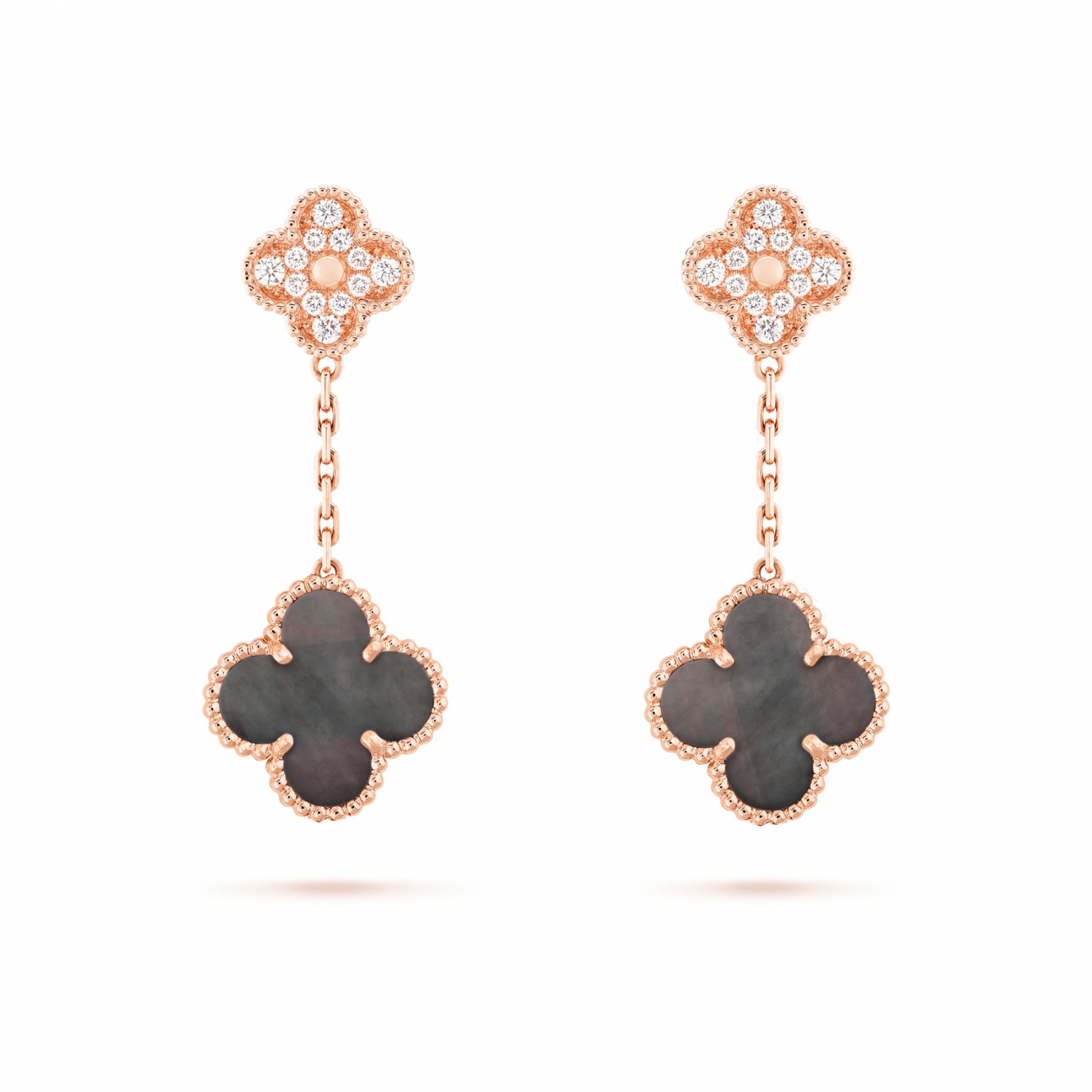 Van Cleef & Arpels - Magic Alhambra耳環,2枚墜飾(玫瑰金, 灰色珍珠母貝, 鑽石)