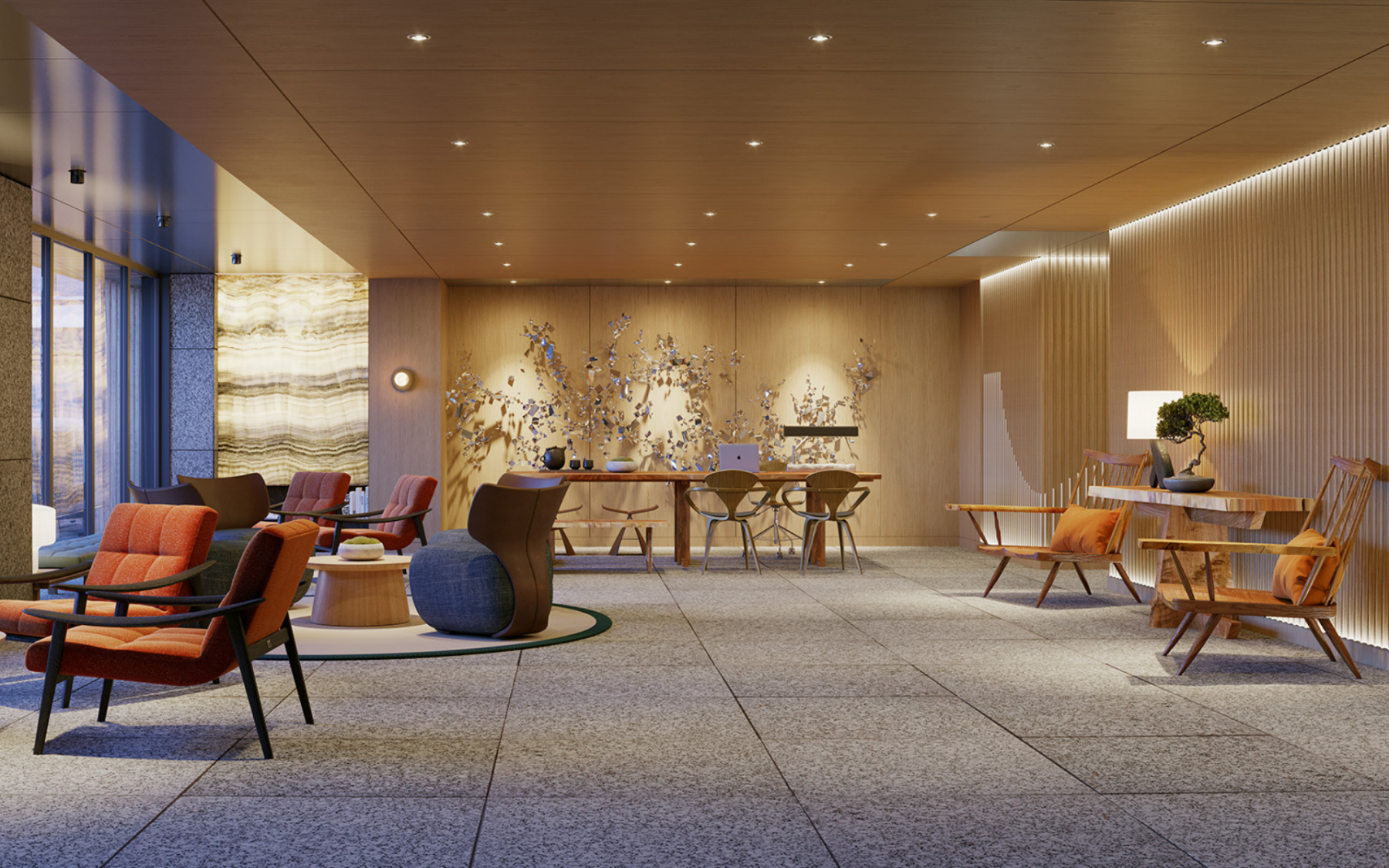 Natural materials and warm colours can be found in the inviting lobby