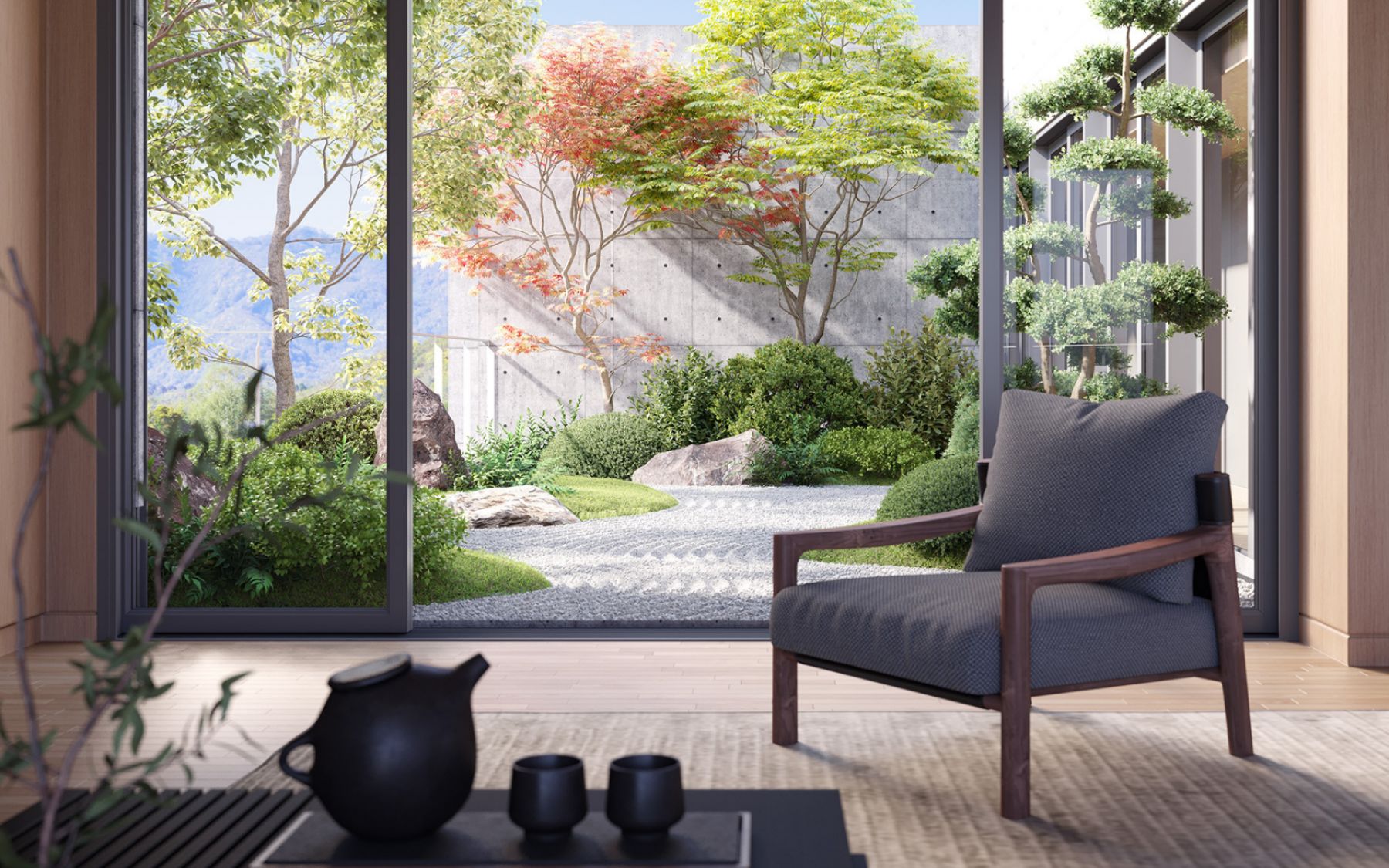 The zen garden in the penthouse is perfect for private contemplation