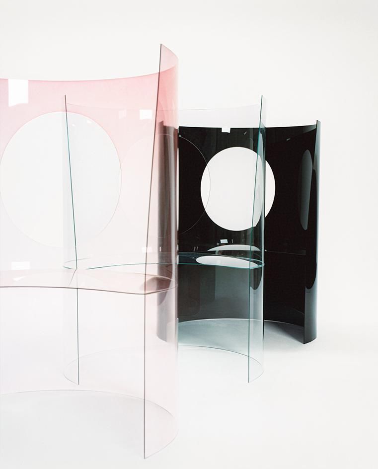 Chaise Medaillon 3.0, Japanese designer Nendo's take on the Dior Medallion chair, is constructed from two sheets of tempered glass (Image: Courtesy of Yuto Kudo, via Dior)