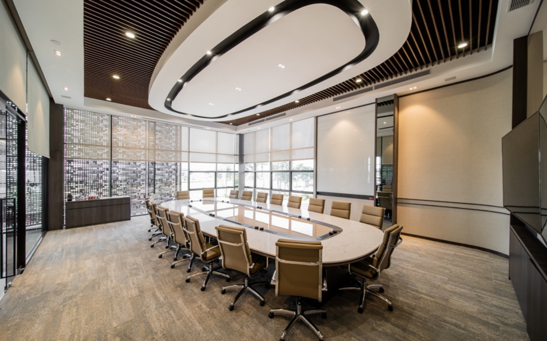 The board room can be converted to a function room easily