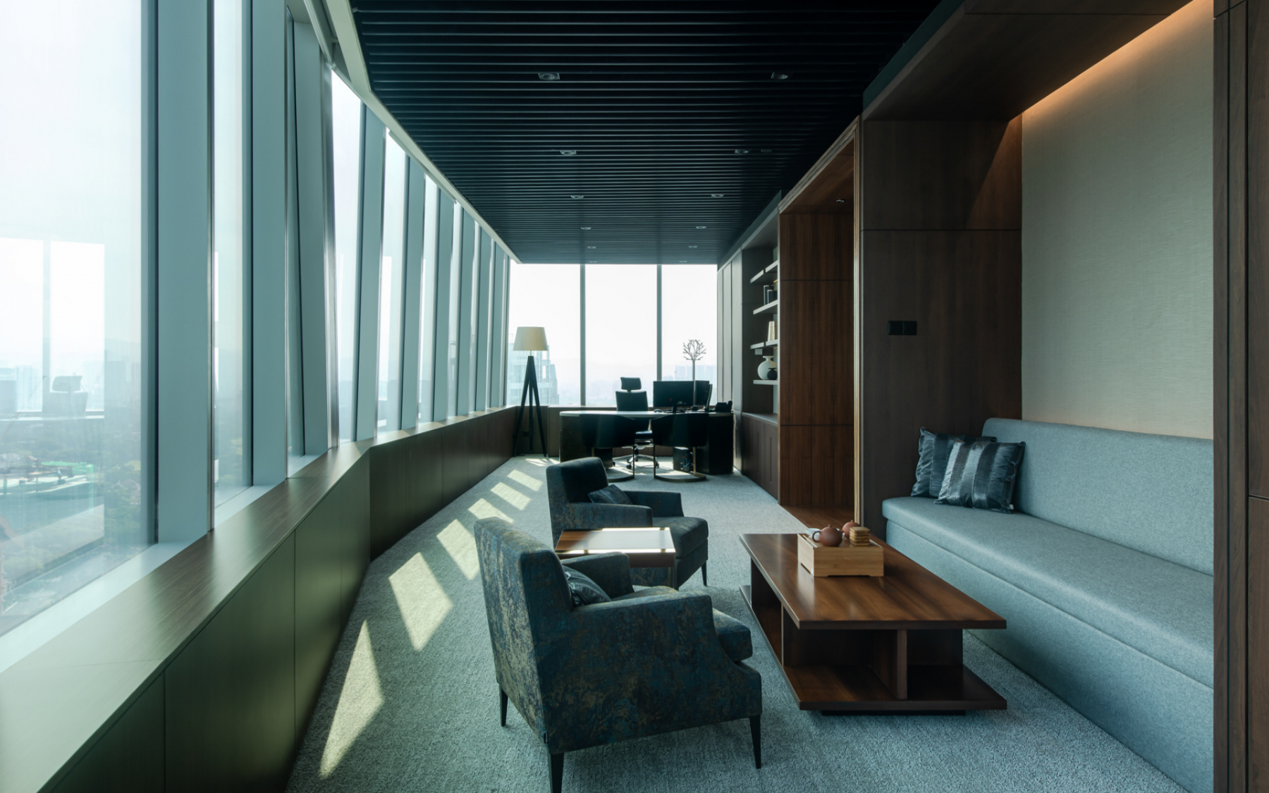 Natural light washes into the YTL Land offices minimising the need for artificial light