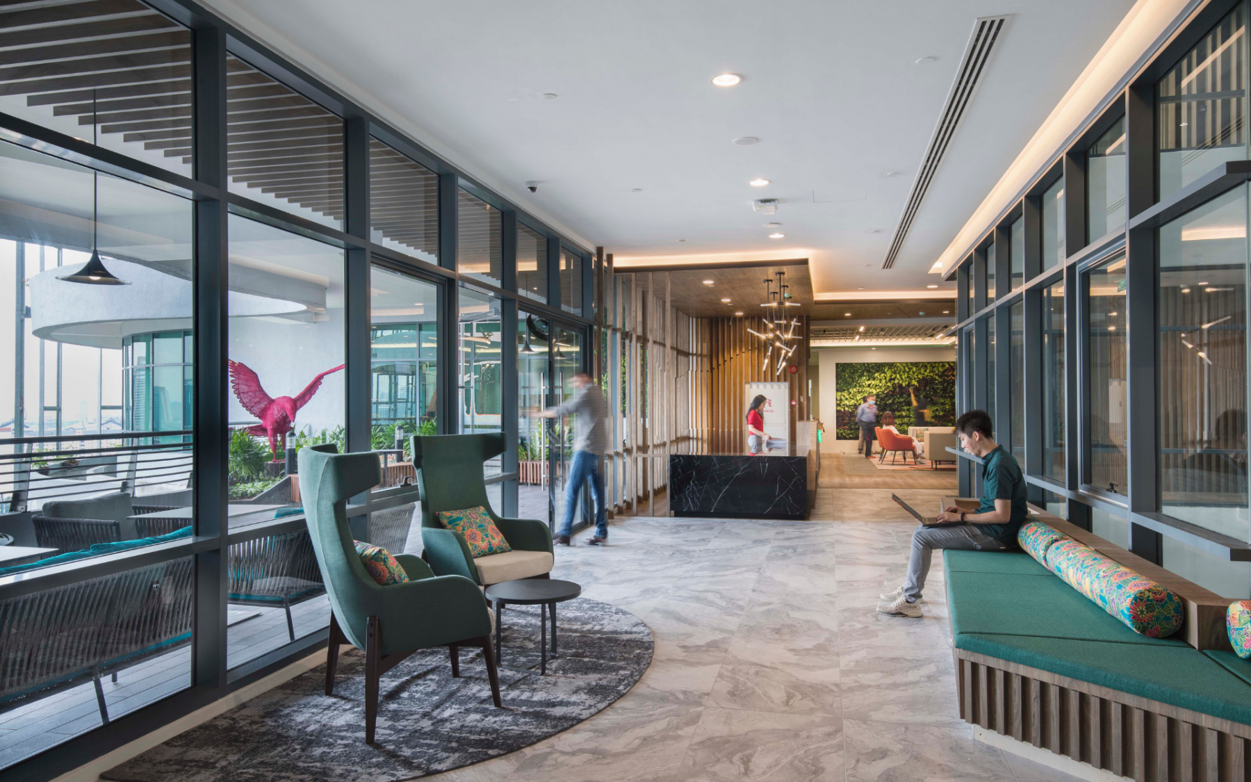 Social spaces are dotted throughout the sprawling offices