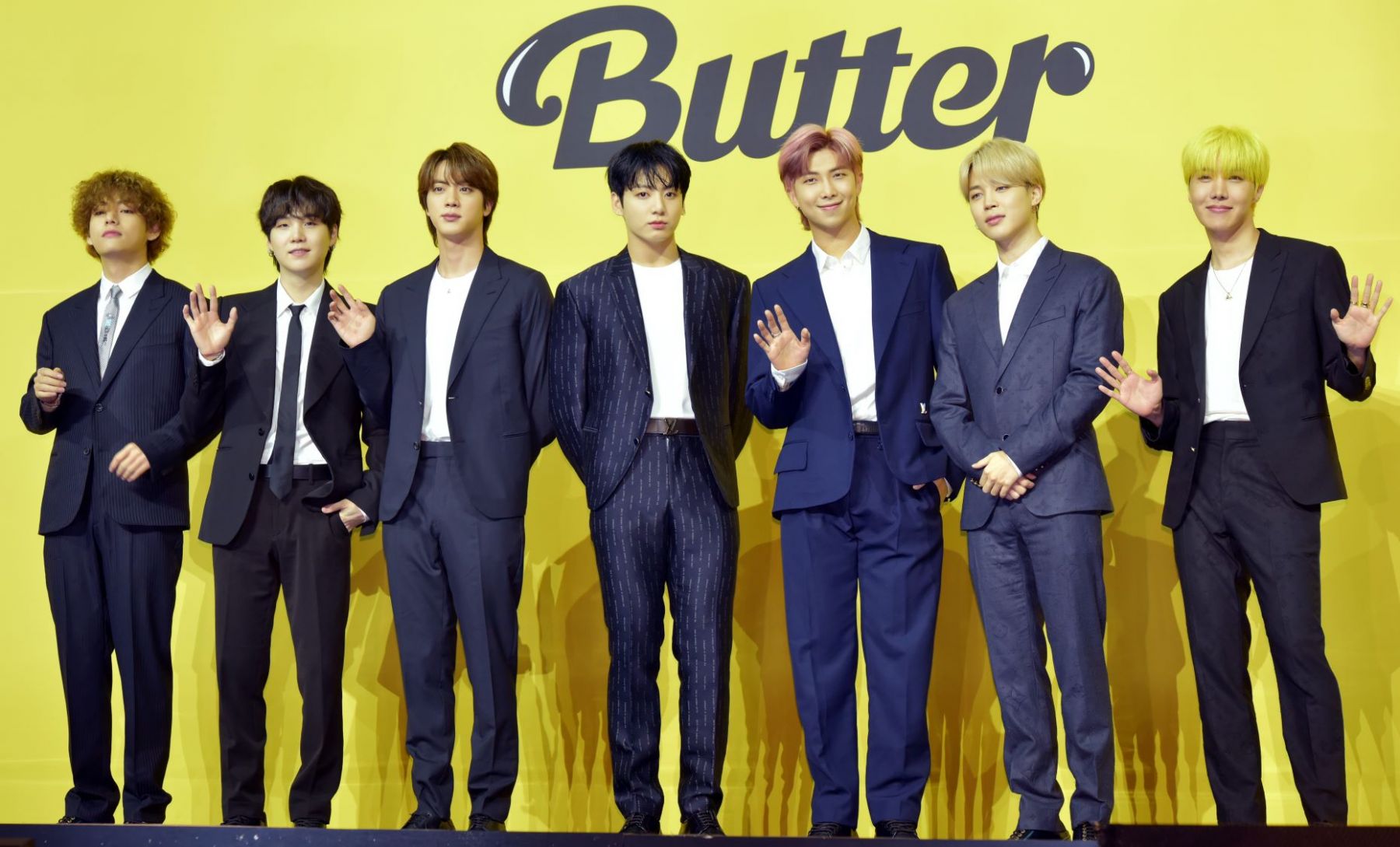 SEOUL, SOUTH KOREA - MAY 21: BTS attends a press conference for BTS's new digital single 'Butter' at Olympic Hall on May 21, 2021 in Seoul, South Korea. (Photo by The Chosunilbo JNS/Imazins via Getty Images)
