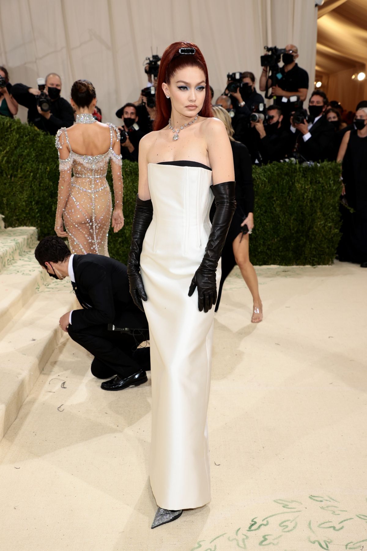 NEW YORK, NEW YORK - SEPTEMBER 13: Gigi Hadid attends The 2021 Met Gala Celebrating In America: A Lexicon Of Fashion at Metropolitan Museum of Art on September 13, 2021 in New York City. (Photo by Dimitrios Kambouris/Getty Images for The Met Museum/Vogue )
