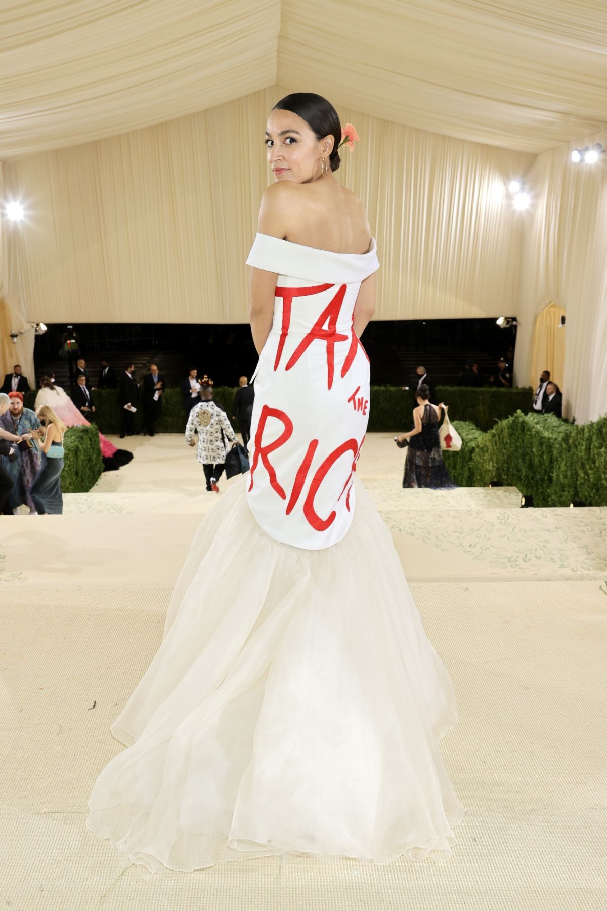 NEW YORK, NEW YORK - SEPTEMBER 13: (EXCLUSIVE COVERAGE) Alexandria Ocasio-Cortez departs The 2021 Met Gala Celebrating In America: A Lexicon Of Fashion at Metropolitan Museum of Art on September 13, 2021 in New York City. (Photo by Jamie McCarthy/MG21/Getty Images for The Met Museum/Vogue )