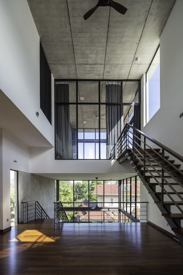 The ceiling features off form concrete too