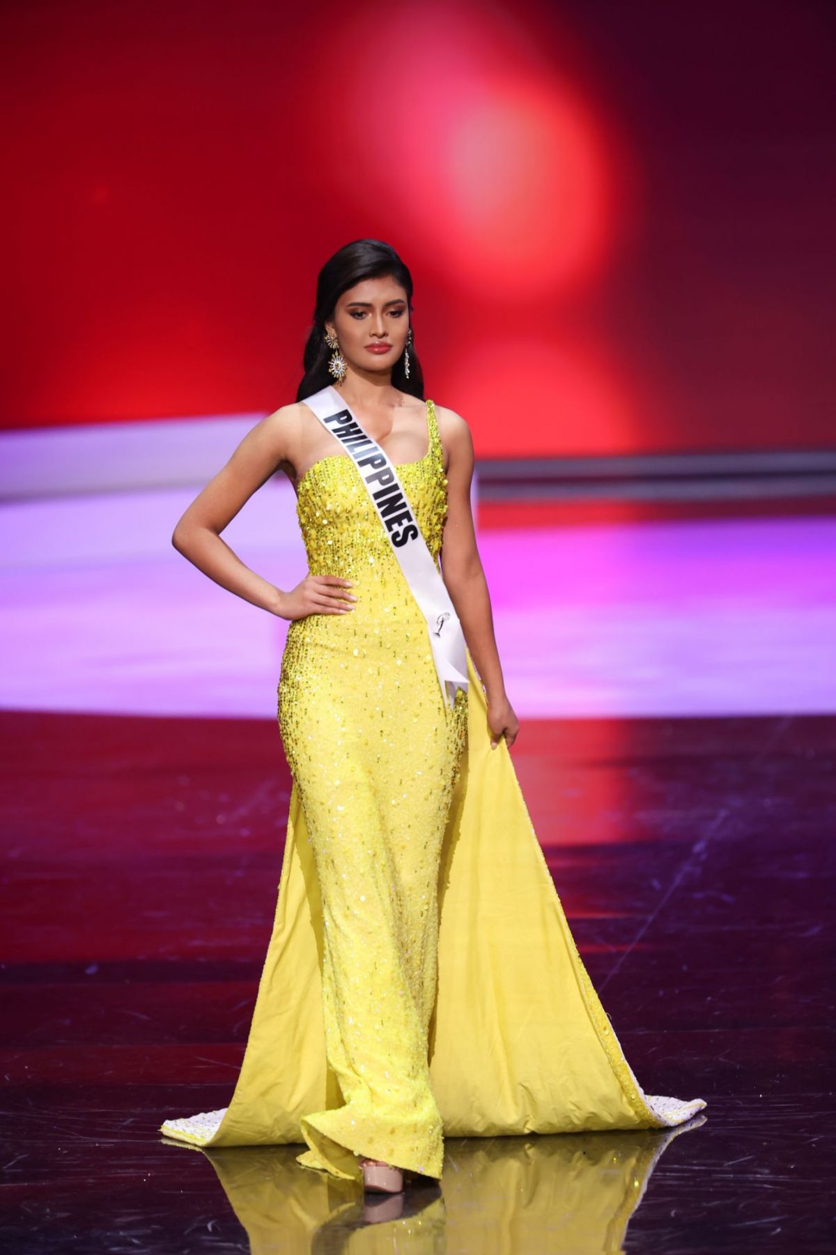 HOLLYWOOD, FLORIDA - MAY 14: Miss Philippines Rabiya Mateo appears onstage at the Miss Universe 2021 Preliminary Competition at Seminole Hard Rock Hotel & Casino on May 14, 2021 in Hollywood, Florida. (Photo by Rodrigo Varela/Getty Images)