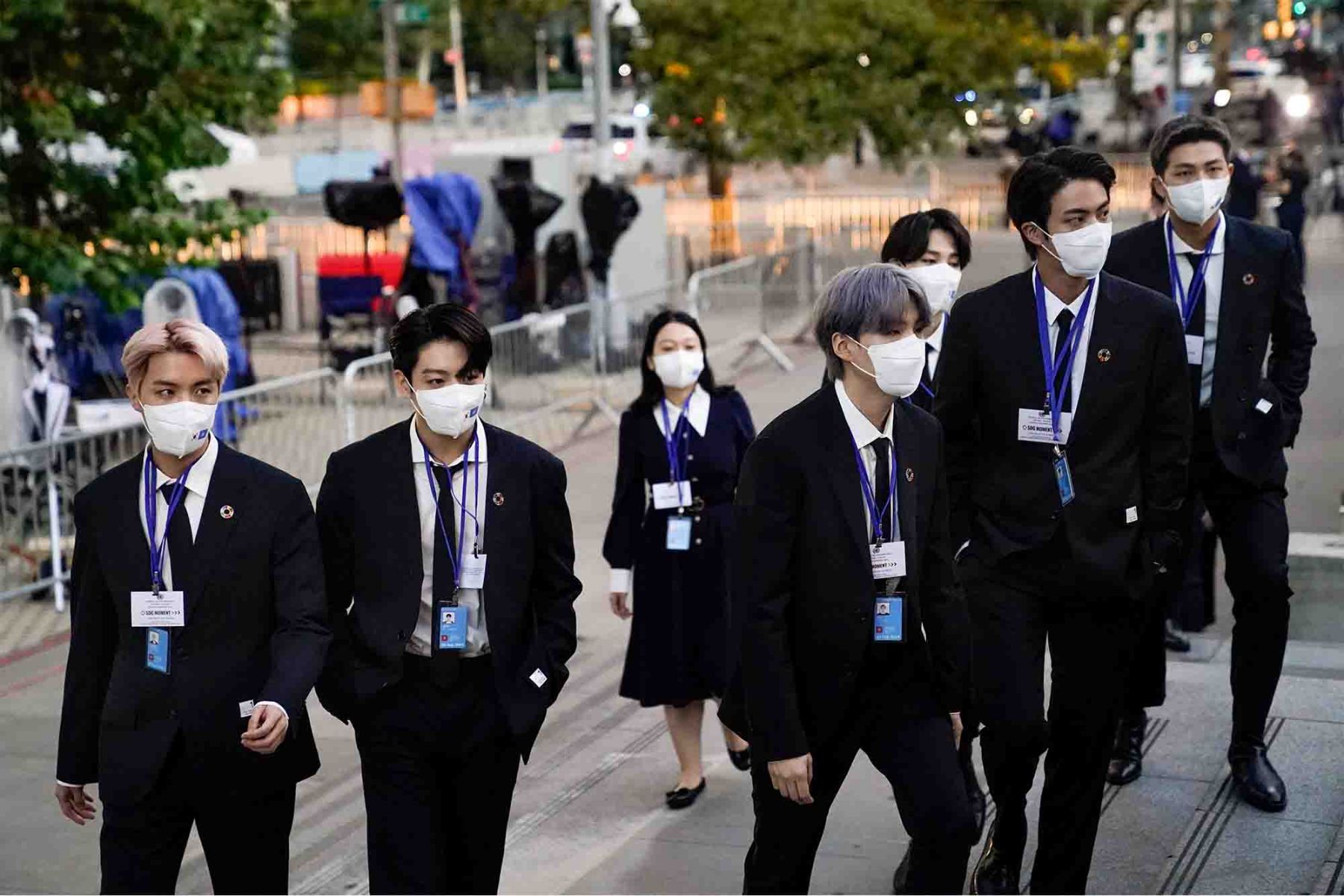Members of the South Korean band BTS arrive at United Nations headquarters during the 76th Session of the U.N. General Assembly. (Photo: Getty Images)