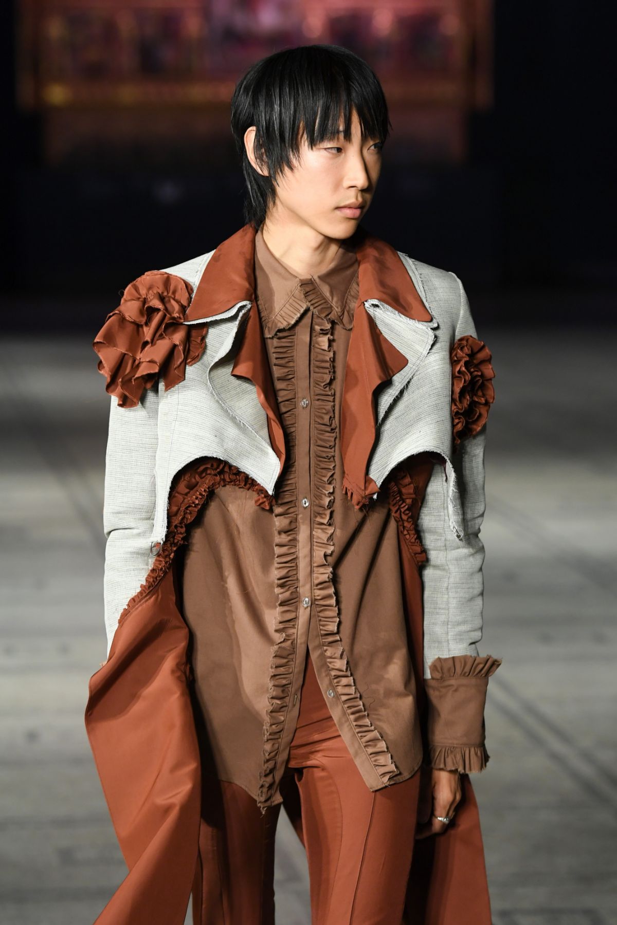 LONDON, ENGLAND - SEPTEMBER 19: A model walks the runway at the Richard Malone show during London Fashion Week September 2021 on September 19, 2021 in London, England. (Photo by Joe Maher/BFC/Getty Images)