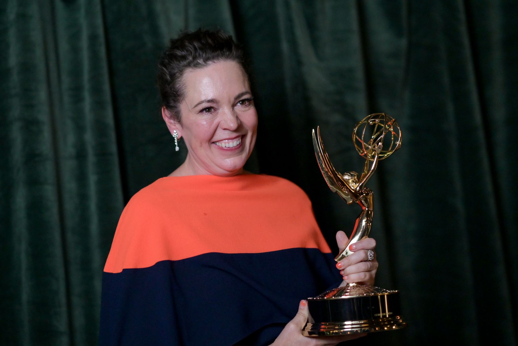 LONDON, ENGLAND - SEPTEMBER 19: Olivia Colman with her Emmy award for 'Outstanding Lead Actress for a Drama Series', at the "The Crown" 73rd Primetime Emmys Celebration at Soho House on September 19, 2021 in London, England. (Photo by Gareth Cattermole/Getty Images)