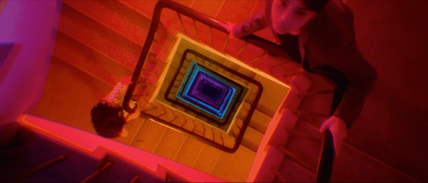 Rainbow staircase featured in the short film Daffodil by Nicola Fan