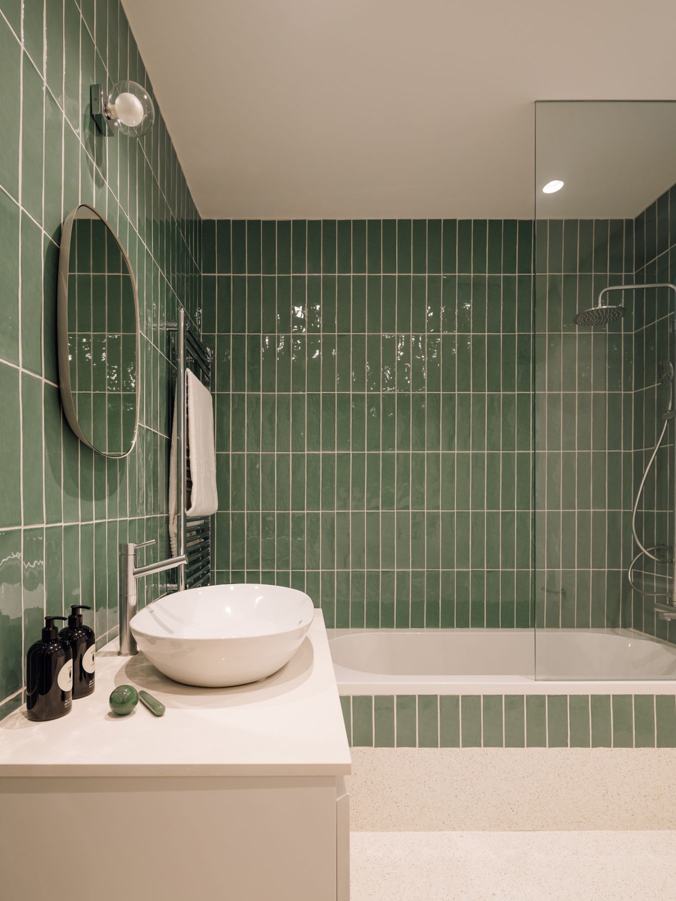 The handcrafted Portuguese tiles in the bathroom are made from new terracotta
