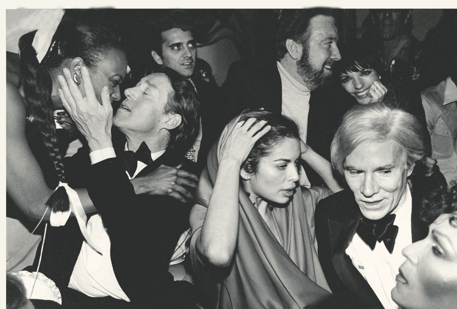 Celebrities during New Year's Eve party at Studio 54: (L-R) Halston, Bianca Jagger, Jack Haley, Jr. and wife Liza Minnelli and Andy Warhol.  (Photo by Robin Platzer/Twin Images/Time Life Pictures/Getty Images) liza minnelli;andy warhol;halston;jack jr. haley [& wife];mrs. mick jagger   contributor united states robin platzer