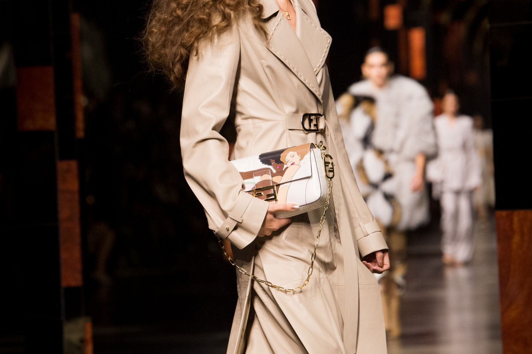 MILAN, ITALY - SEPTEMBER 22: A model, bag detail, walks the runway at the Fendi fashion show during the Milan Fashion Week - Spring / Summer 2022 on September 22, 2021 in Milan, Italy. (Photo by Jacopo Raule/Getty Images)