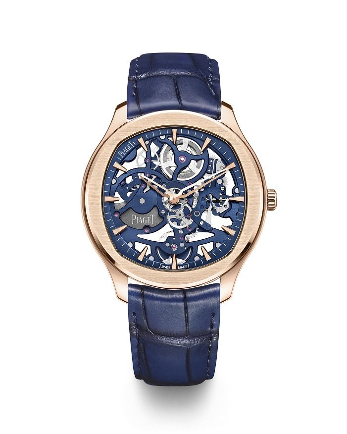 PIAGET Polo系列伯爵藍鏤空18K玫瑰金超薄腕錶,建議售價NT$1,350,000。