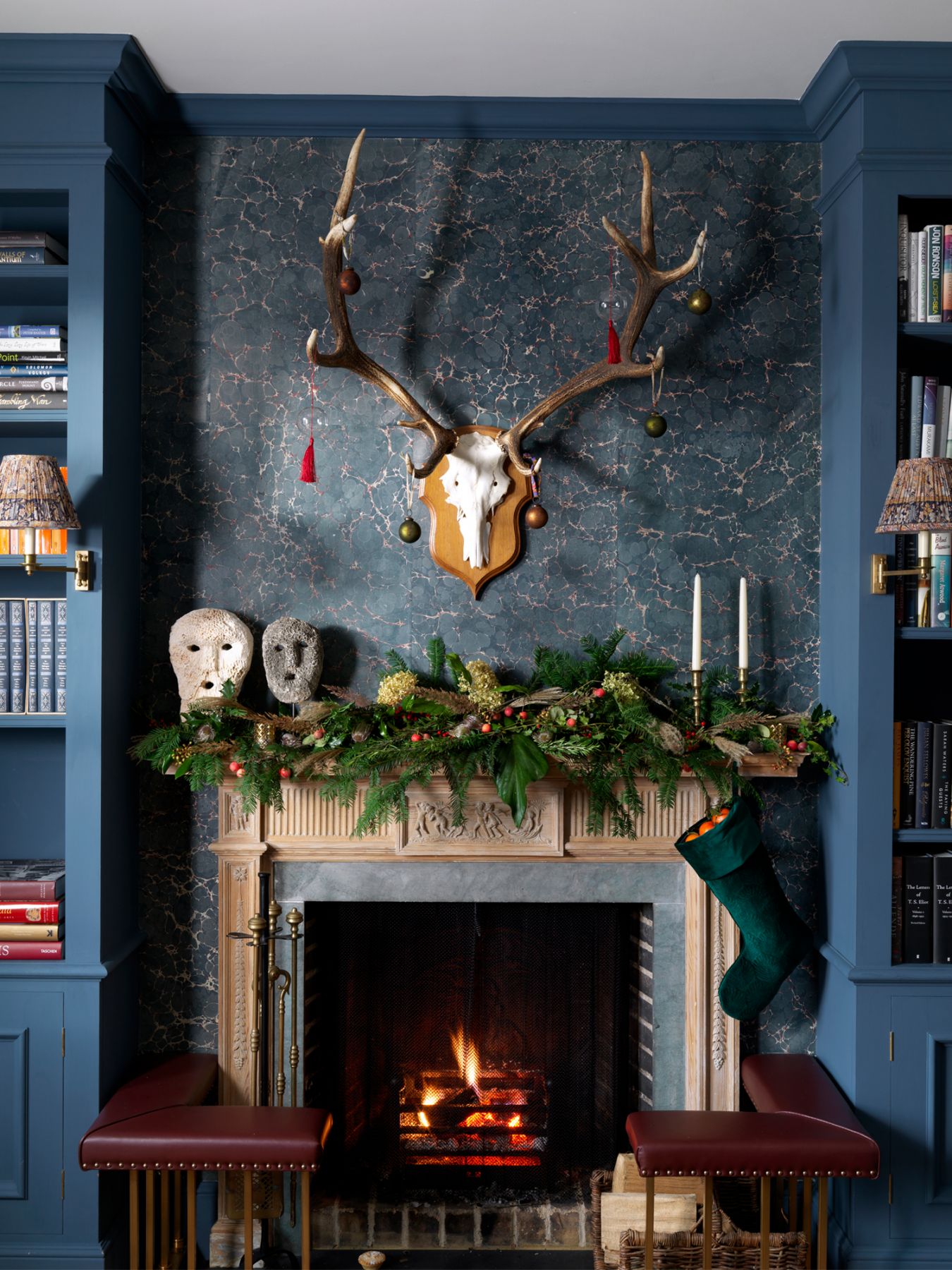 The charming blue study is one of the several highlights in the home