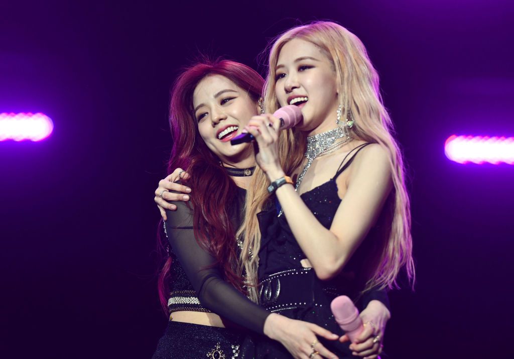 INDIO, CALIFORNIA - APRIL 12: Singers Jisoo and Rose of BLACKPINK perform onstage during the 2019 Coachella Valley Music and Arts Festival on April 12, 2019 in Indio, California. (Photo by Scott Dudelson/Getty Images for Coachella)