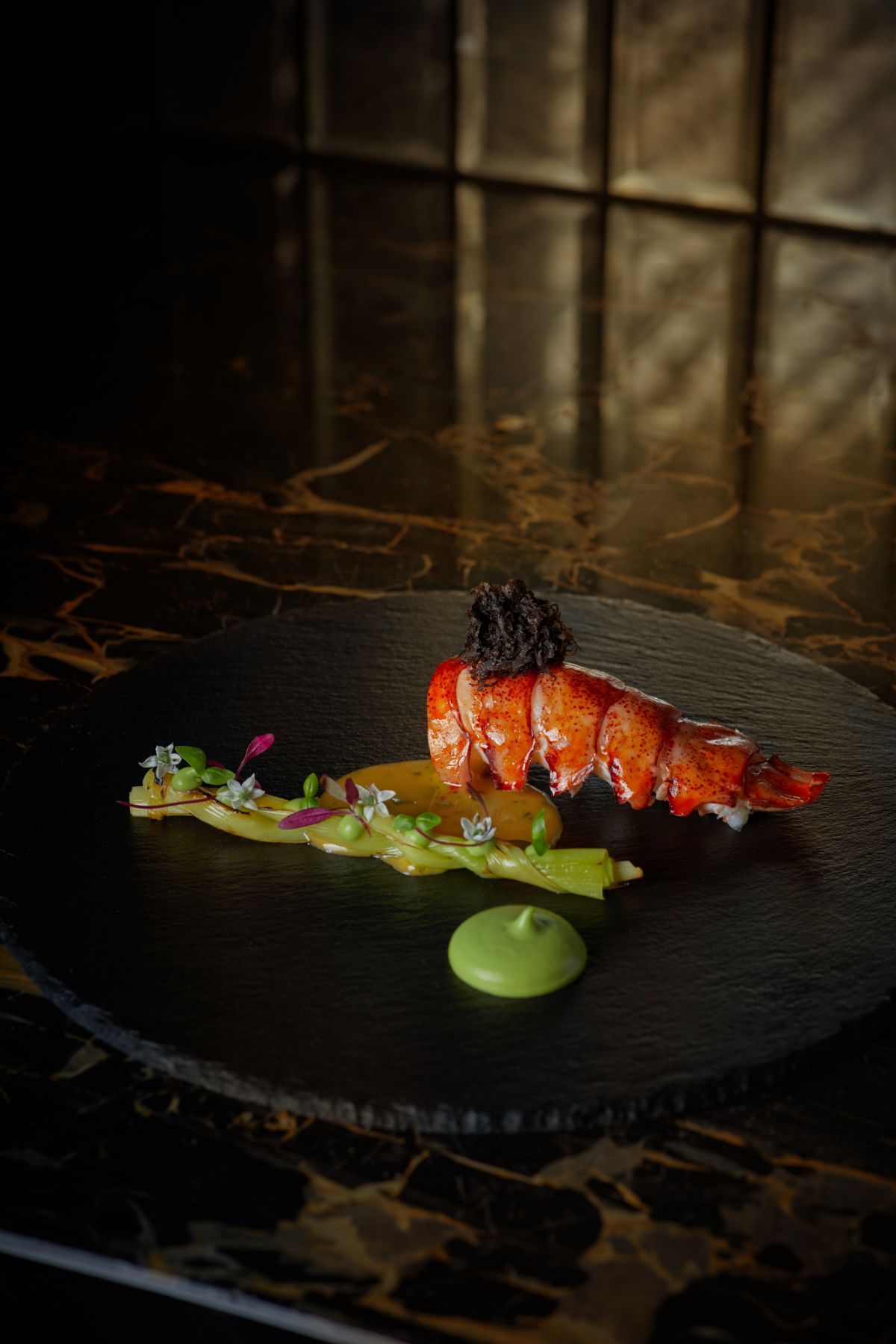 Boston Lobster and Black Truffle with Braised Leeks and Truffle Bearnaise