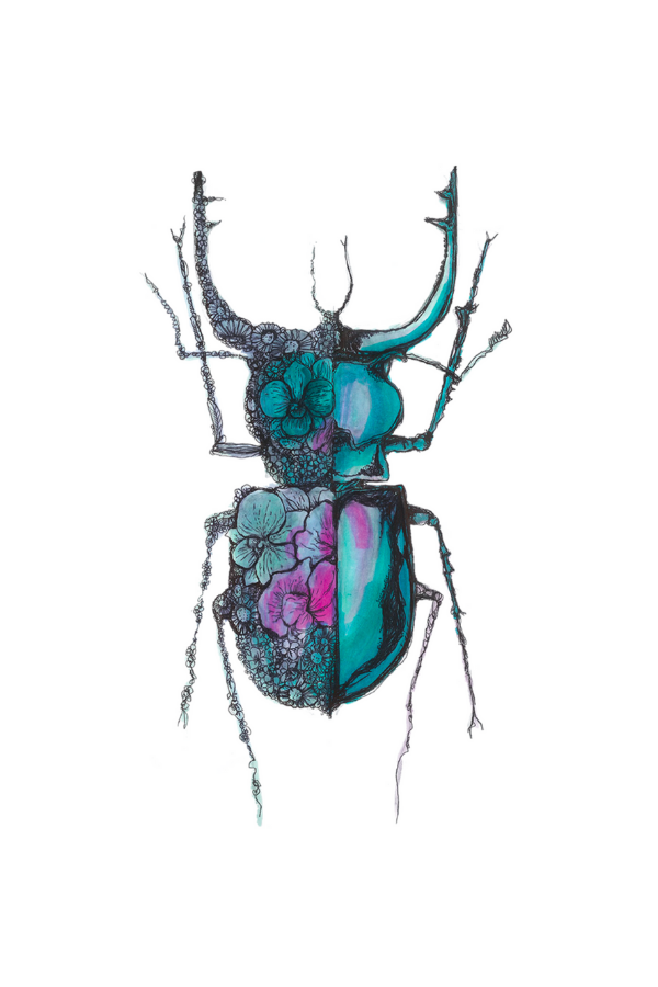 One of the designer's very own fabric prints, hand-drawn.