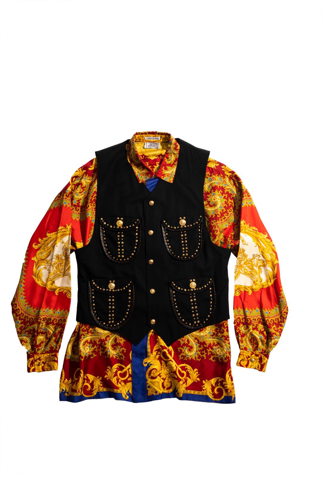 Gianni Versace studded waistcoat and silk shirt. Credit: Affa Chan