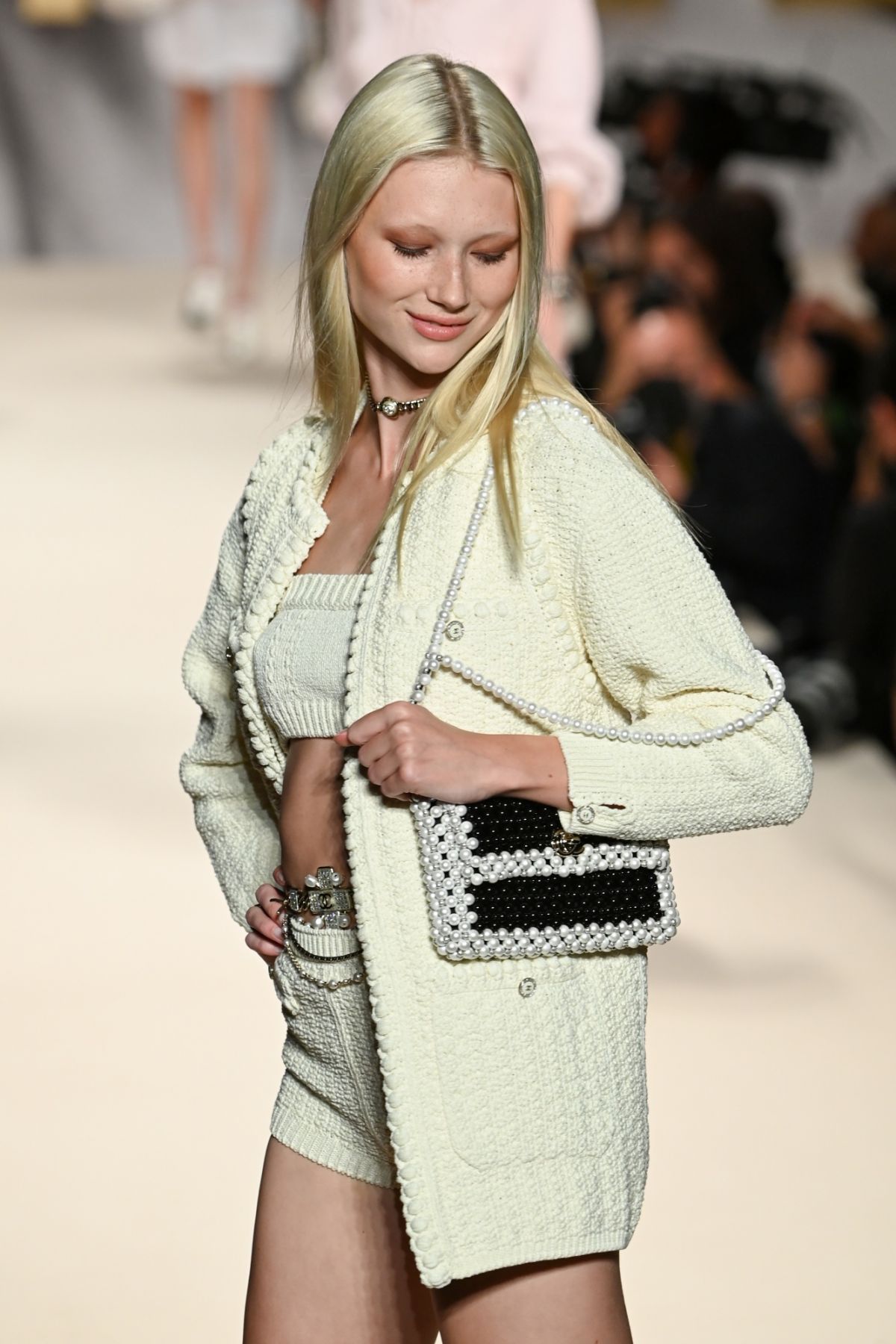 PARIS, FRANCE - OCTOBER 05: (EDITORIAL USE ONLY - For Non-Editorial use please seek approval from Fashion House) A model walks the runway during the Chanel Womenswear Spring/Summer 2022 show as part of Paris Fashion Week on October 05, 2021 in Paris, France. (Photo by Pascal Le Segretain/Getty Images)
