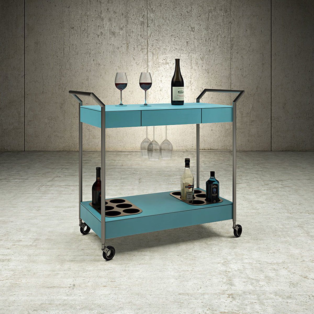 BDI Verra Bar Cart in aqua (Photo: Furnitalia)