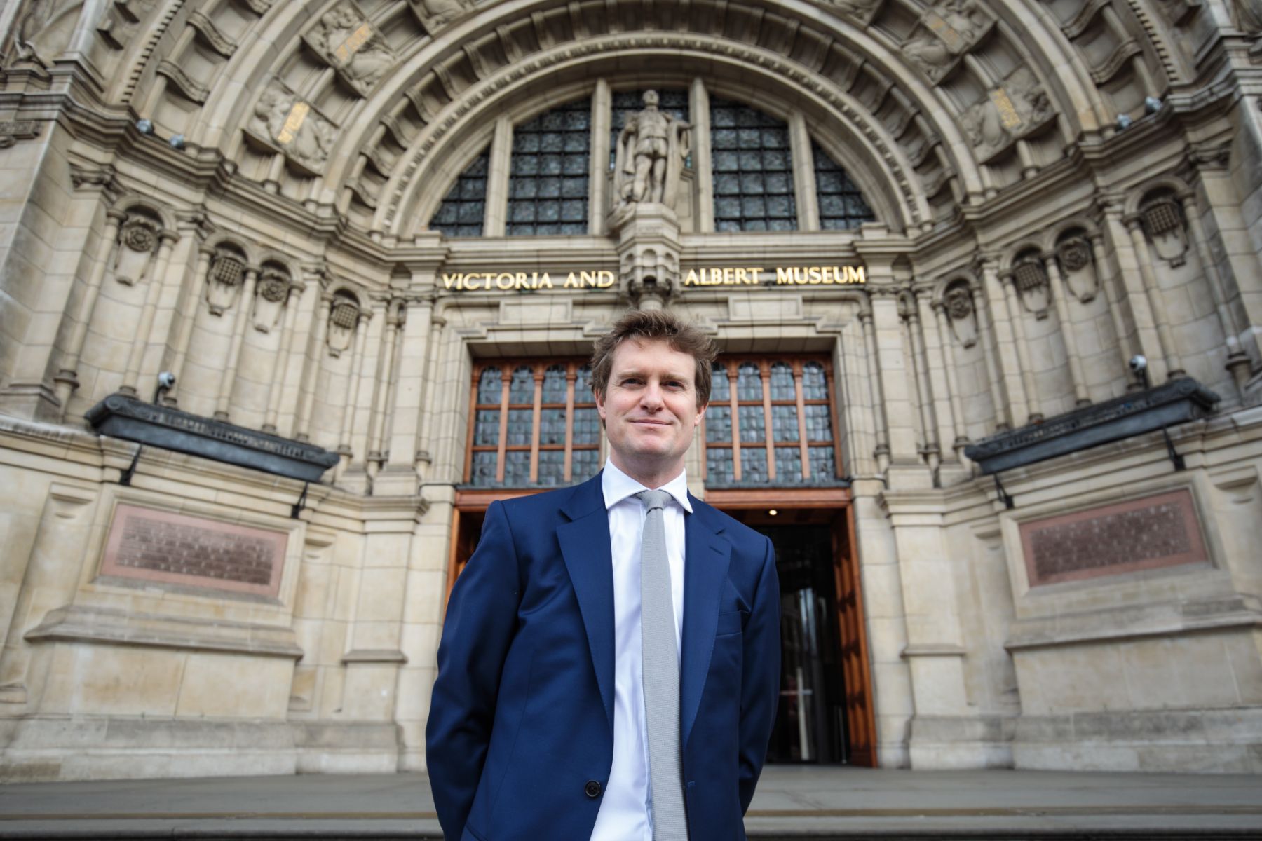 LONDON, ENGLAND - FEBRUARY 20: Director of the Victoria & Albert Museum Tristram Hunt poses during a photocall outside the museum on February 20, 2017 in London, England. Dr Hunt has been appointed as the new director of the V&A museum after he quit as an MP, triggering a by-election in his Stoke-on-Trent Central constituency. (Photo by Jack Taylor/Getty Images)