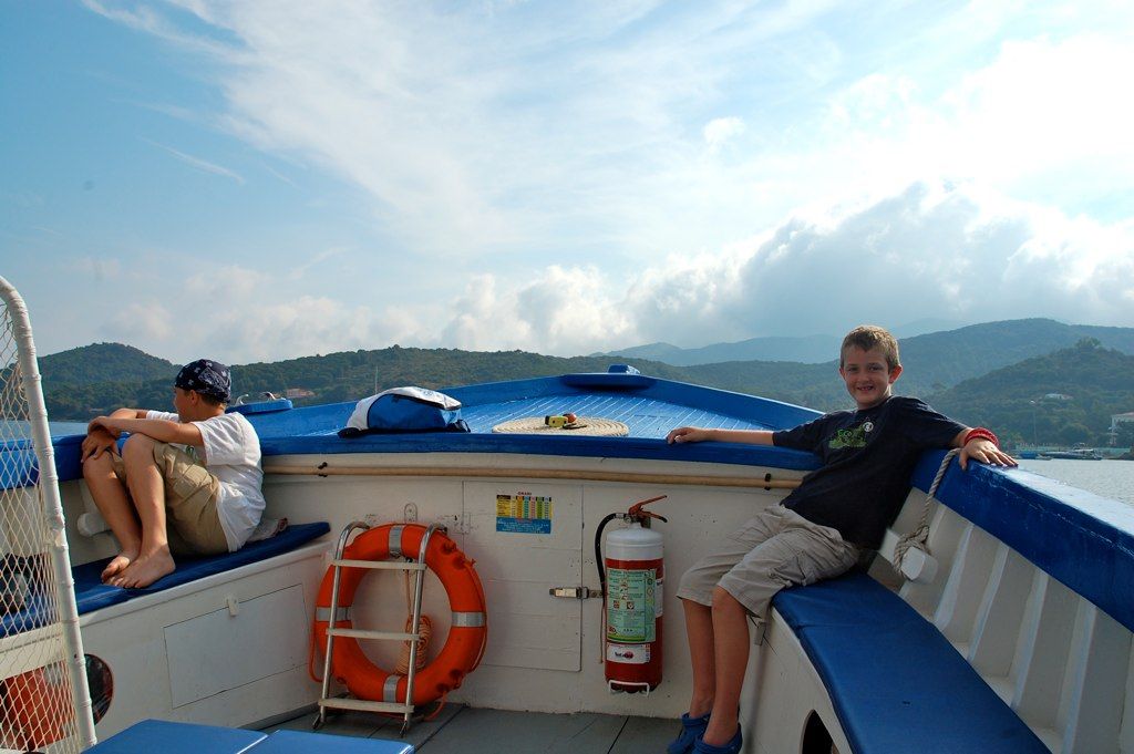 Josianne Robb's sons on a boat to Elba, Italy
