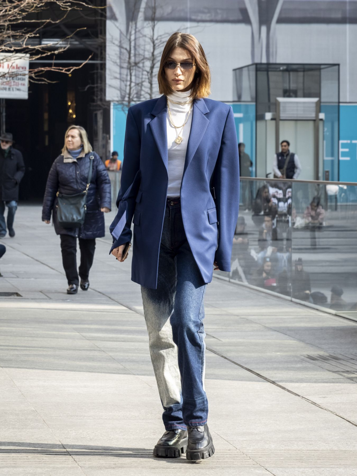 MILAN, ITALY - FEBRUARY 19: Bella Hadid is seen during Milan Fashion Week Fall/Winter 2020-2021 on February 19, 2020 in Milan, Italy. (Photo by Arnold Jerocki/Getty Images)