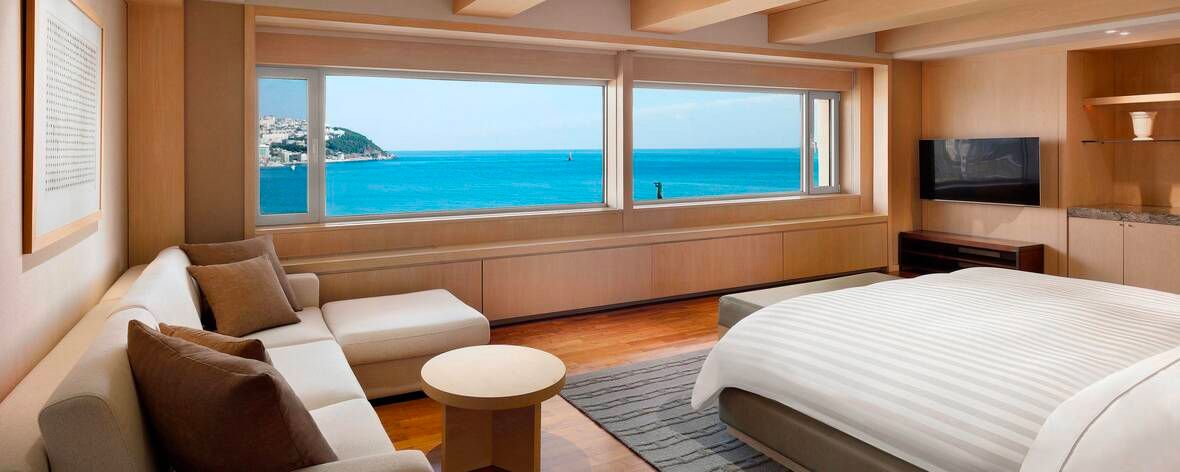 Rooms in the Westin Chosun Busan feature large windows that offer guests a view of the panoramic beaches (Image: The Westin Chosun Busan)