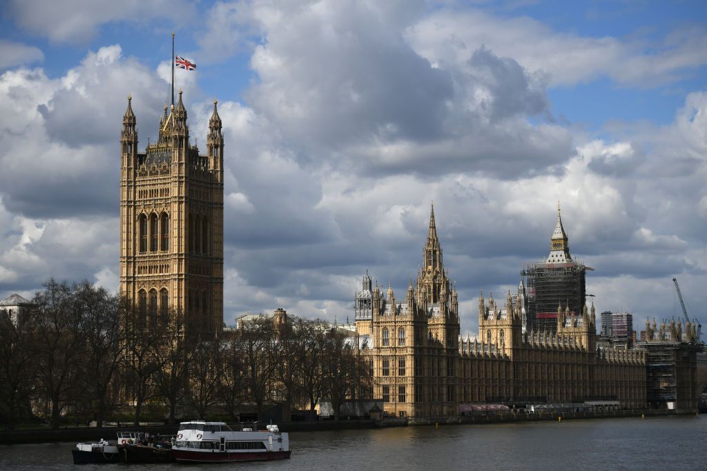 LONDON, UNITED KINGDOM - APRIL 09: The Union Jack flag is flown at half mast above the Houses of Parliament following the death of His Royal Highness Prince Philip, Duke of Edinburgh on April 09, 2021 in London, United Kingdom. The Queen has announced the death of her beloved husband, His Royal Highness Prince Philip, Duke of Edinburgh. HRH passed away peacefully this morning at Windsor Castle. (Photo by Chris Ratcliffe/Getty Images)