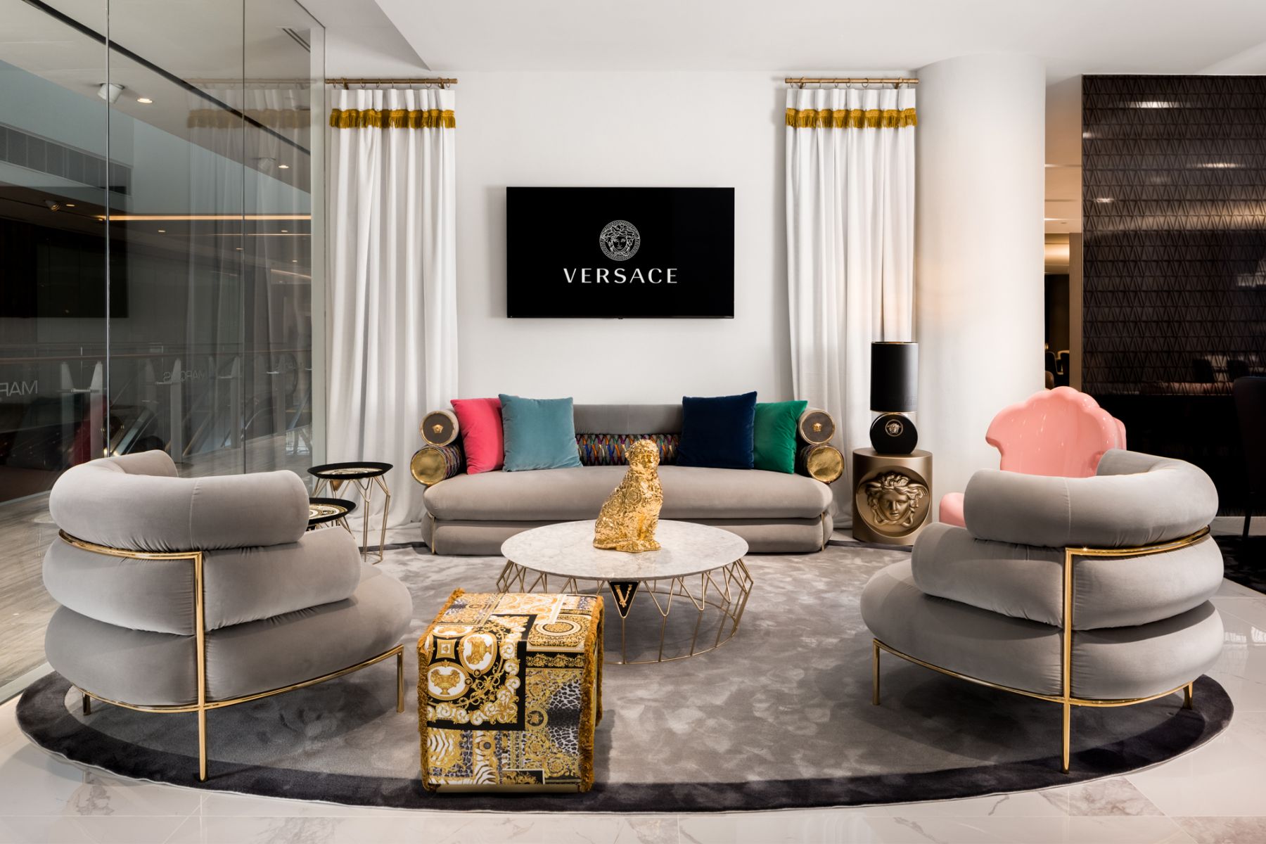 Versace Home, carried by Marquis QSquare, presented in a living room setting (Image: Courtesy of Marquis QSquare)