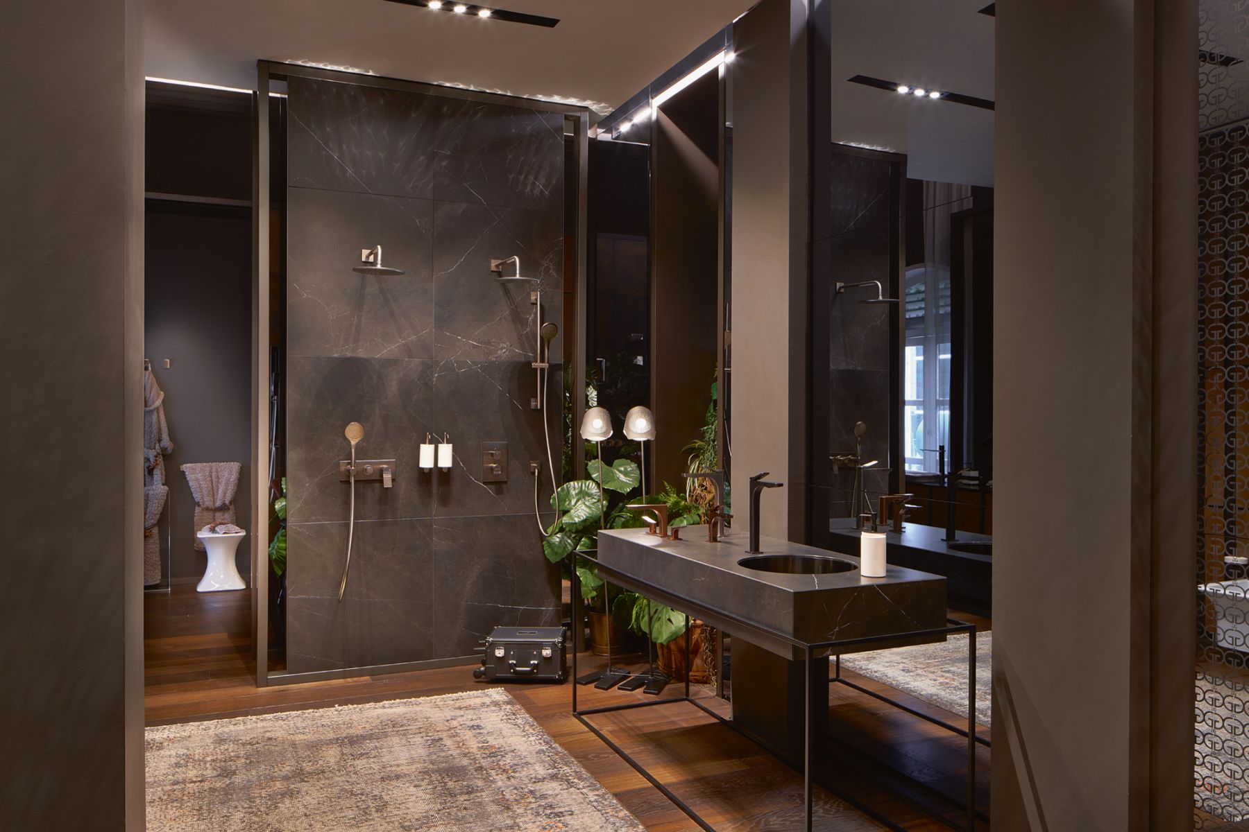 The Gessi showroom features stylish vignettes that provide homeowners with a wealth of decor inspiration