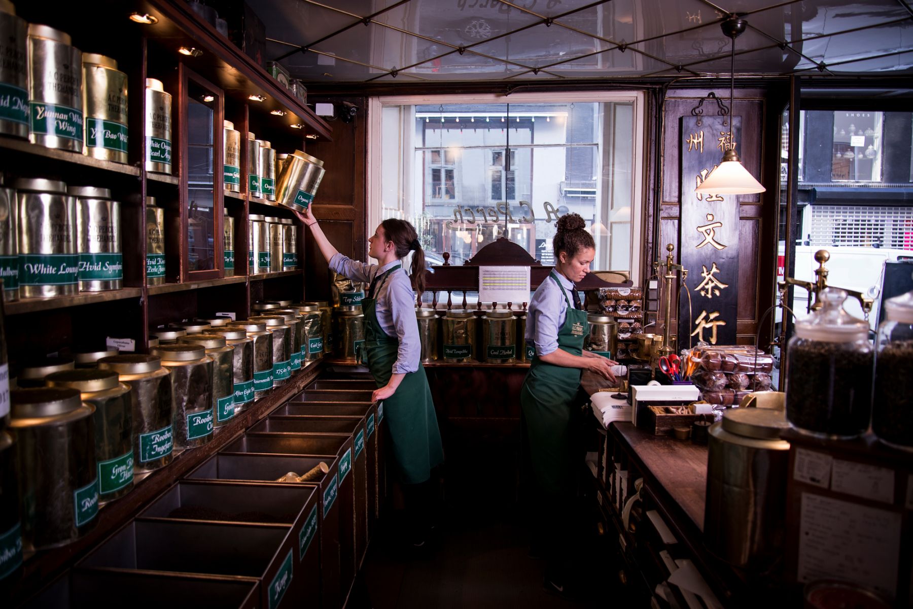 The interior design is kept closely to the original layout, and tea is still weighed on scales (Image: A. C. Perch's Tea Room)