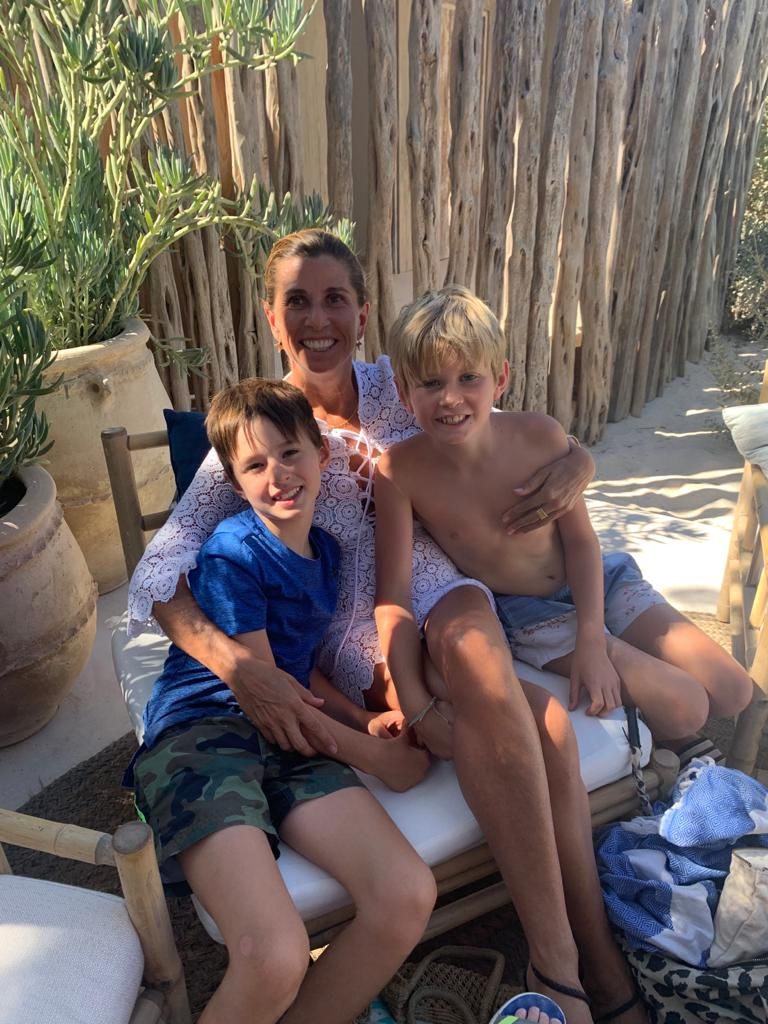 Victoria Allan with her sons in Ibiza, Spain