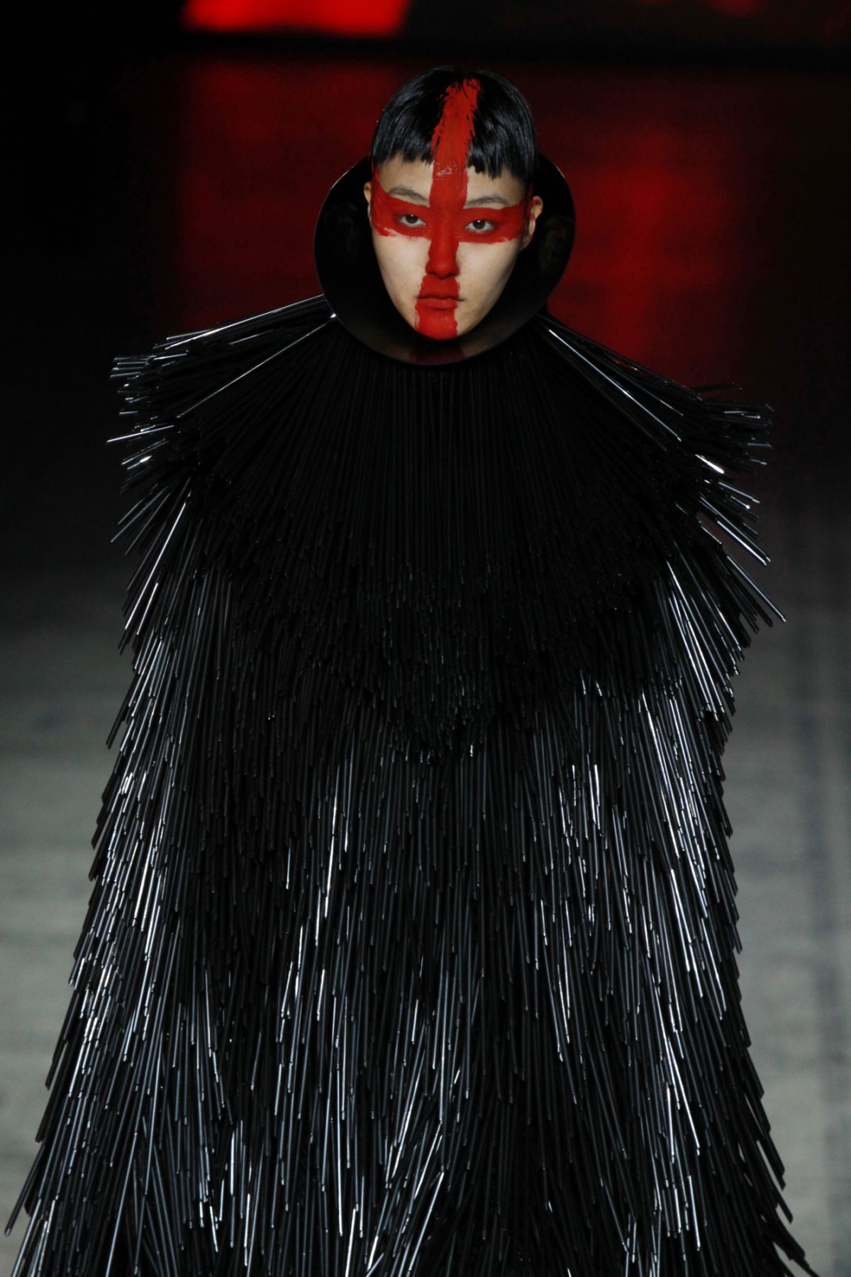LONDON, ENGLAND - FEBRUARY 21: A model walks the runway at the Gareth Pugh show during London Fashion Week Fall/Winter 2015/16 at Victoria & Albert Museum on February 21, 2015 in London, England. (Photo by Antonio de Moraes Barros Filho/WireImage)