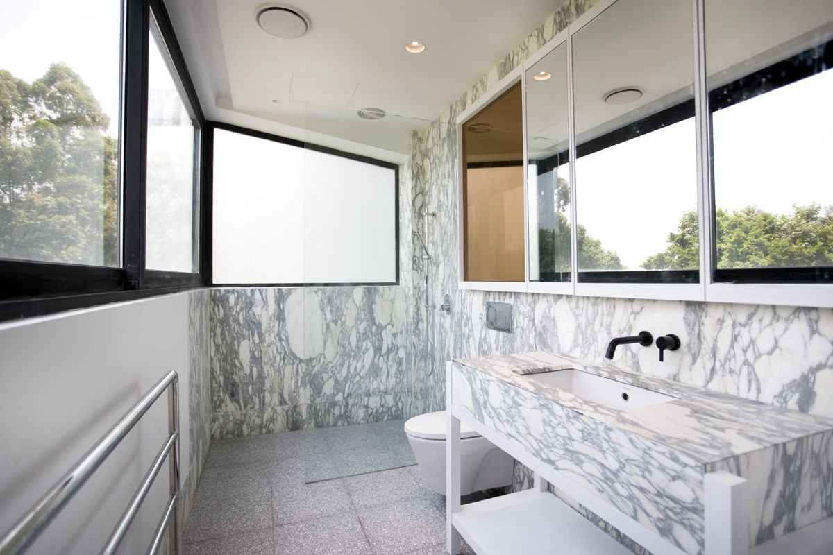 Renovated marble contemporary bathroom in the Tung Fat building in Kennedy Town