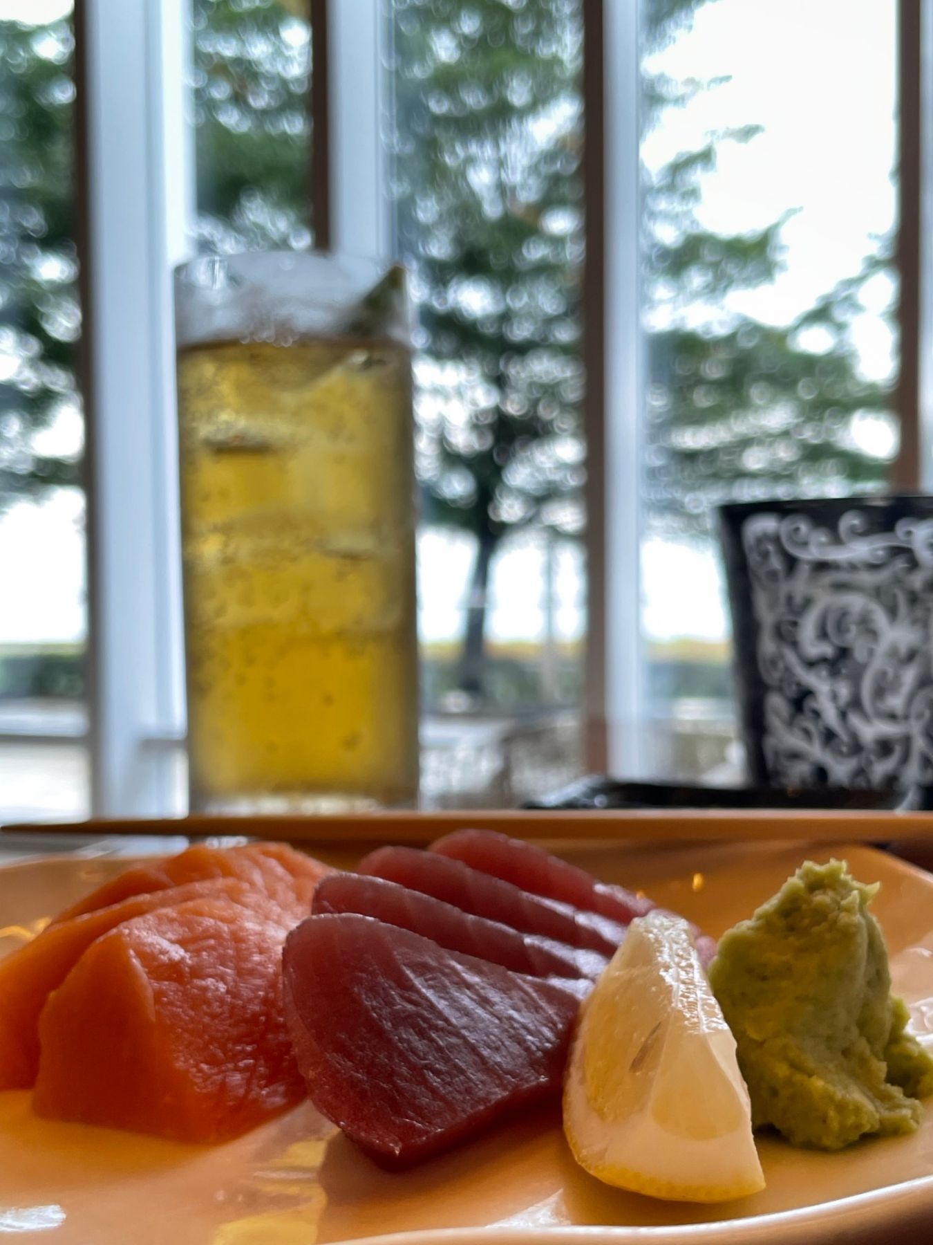 Fresh salmon and tuna sashimi, flown in from Japan