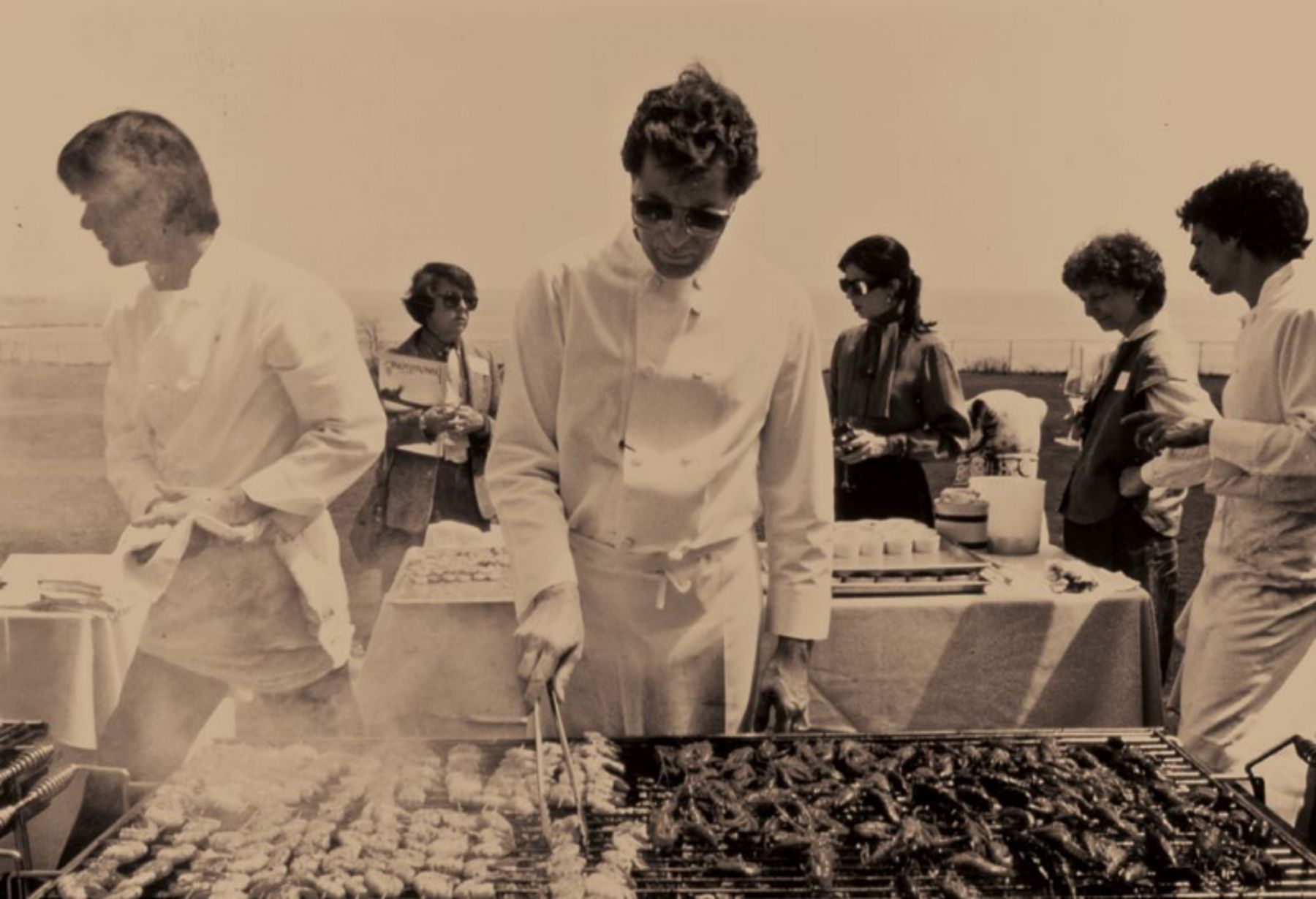 The celebrity chef with ltor Brad Barker and Steven Vranian at Astor Mansion, Newport 1983 (Photo: Courtesy of Jeremiah Tower)