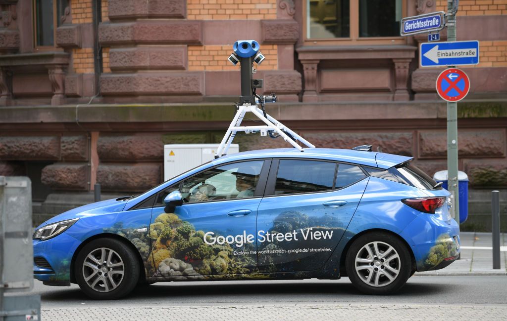 19 August 2020, Hessen, Frankfurt/Main: With a conspicuous camera on the roof, a car from Google Street-View drives through the court district in Frankfurt. At regular intervals, these cars are used to take pictures to update street names and business names. Photo: Arne Dedert/dpa (Photo by Arne Dedert/picture alliance via Getty Images)