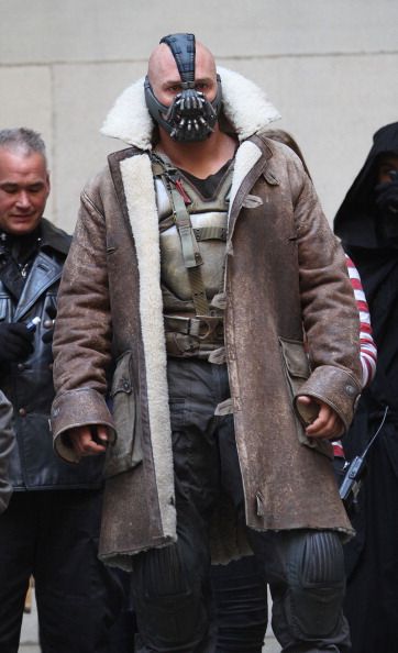 NEW YORK, NY - NOVEMBER 05:  Actor Tom Hardy is seen in costume as Bane on the set of "The Dark Knight Rises" on location on Wall Street on November 5, 2011 in New York City.  (Photo by Marcel Thomas/FilmMagic)