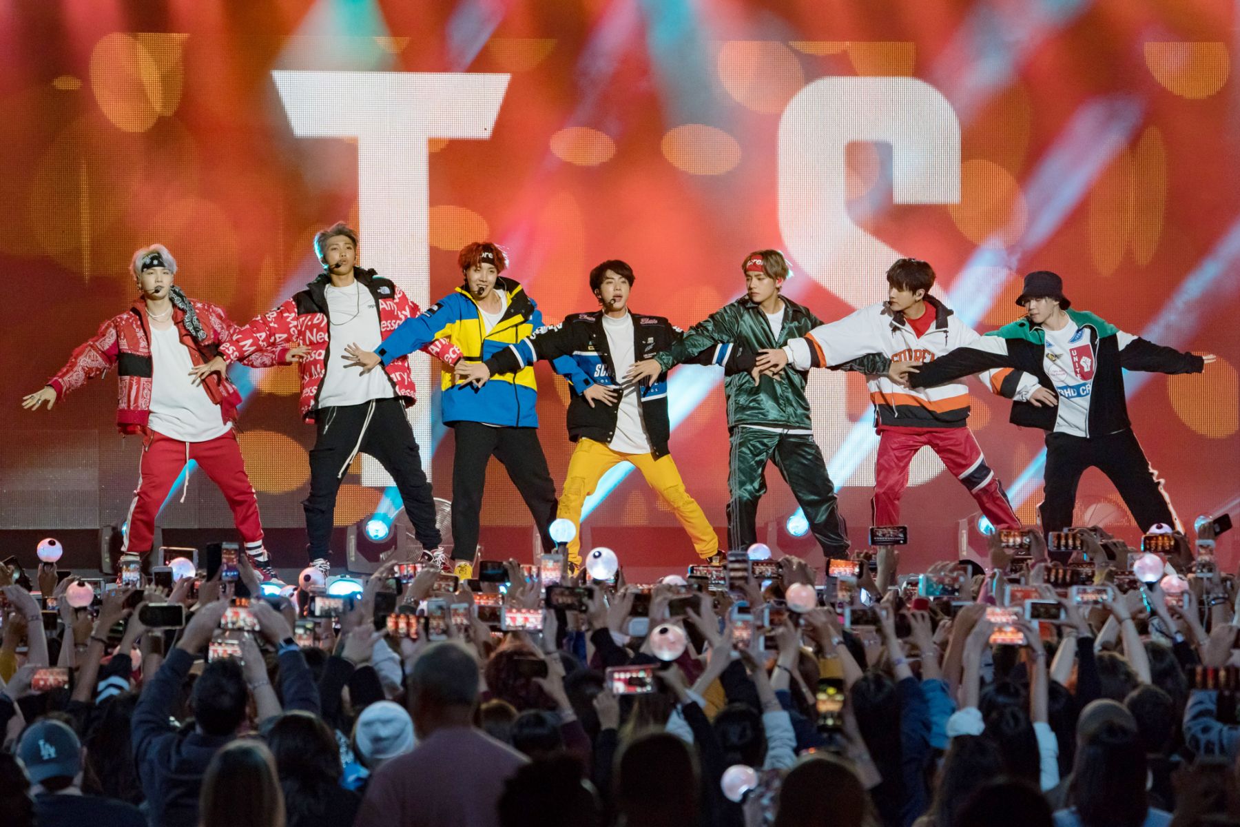 LOS ANGELES, CA - NOVEMBER 15: Korean K-pop band 'BTS' are seen at 'Jimmy Kimmel Live' on November 15, 2017 in Los Angeles, California. (Photo by RB/Bauer-Griffin/GC Images)