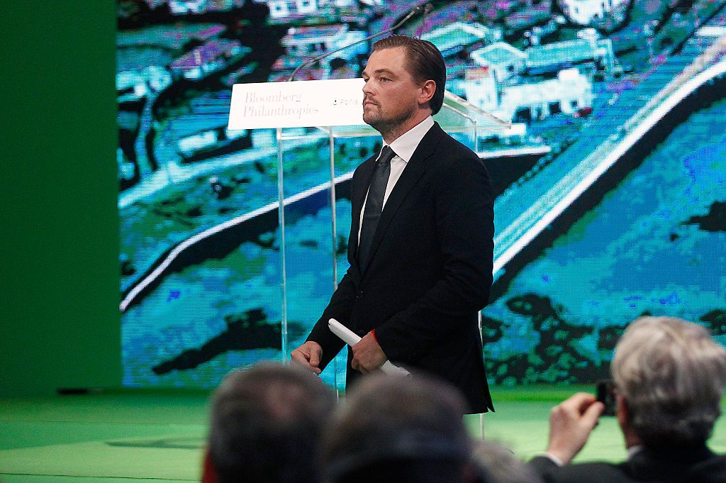PARIS, FRANCE - DECEMBER 04:  US actor Leonardo DiCaprio after deliver a speech during the Summit of Local elected for Climate at the Paris city hall on December 04, 2015 in Paris, France. Thousand mayors from different cities gather at the Paris city hall during the COP21, Paris Climate Conference.  (Photo by Thierry Chesnot/Getty Images)