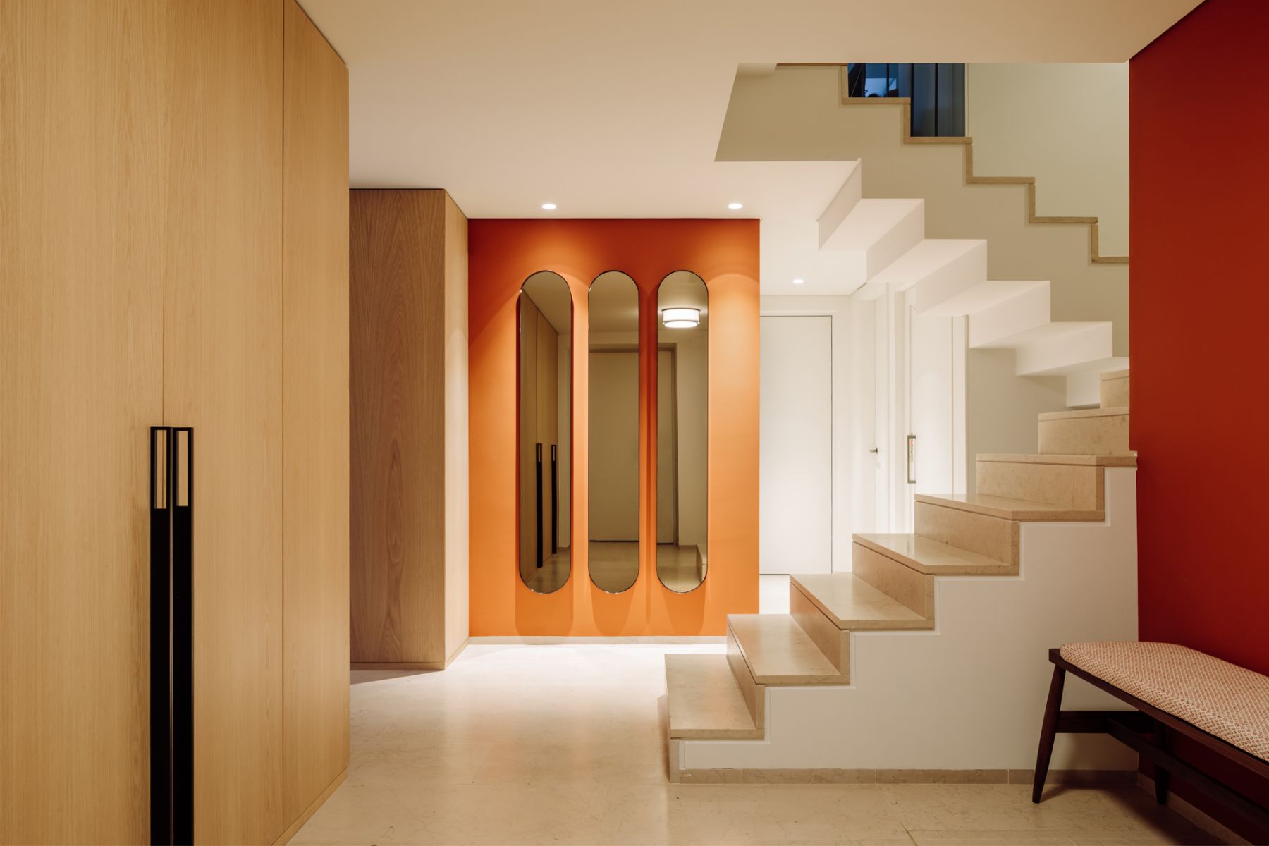 The minimalist staircase was designed in collaboration with architect Pedro Carrilho