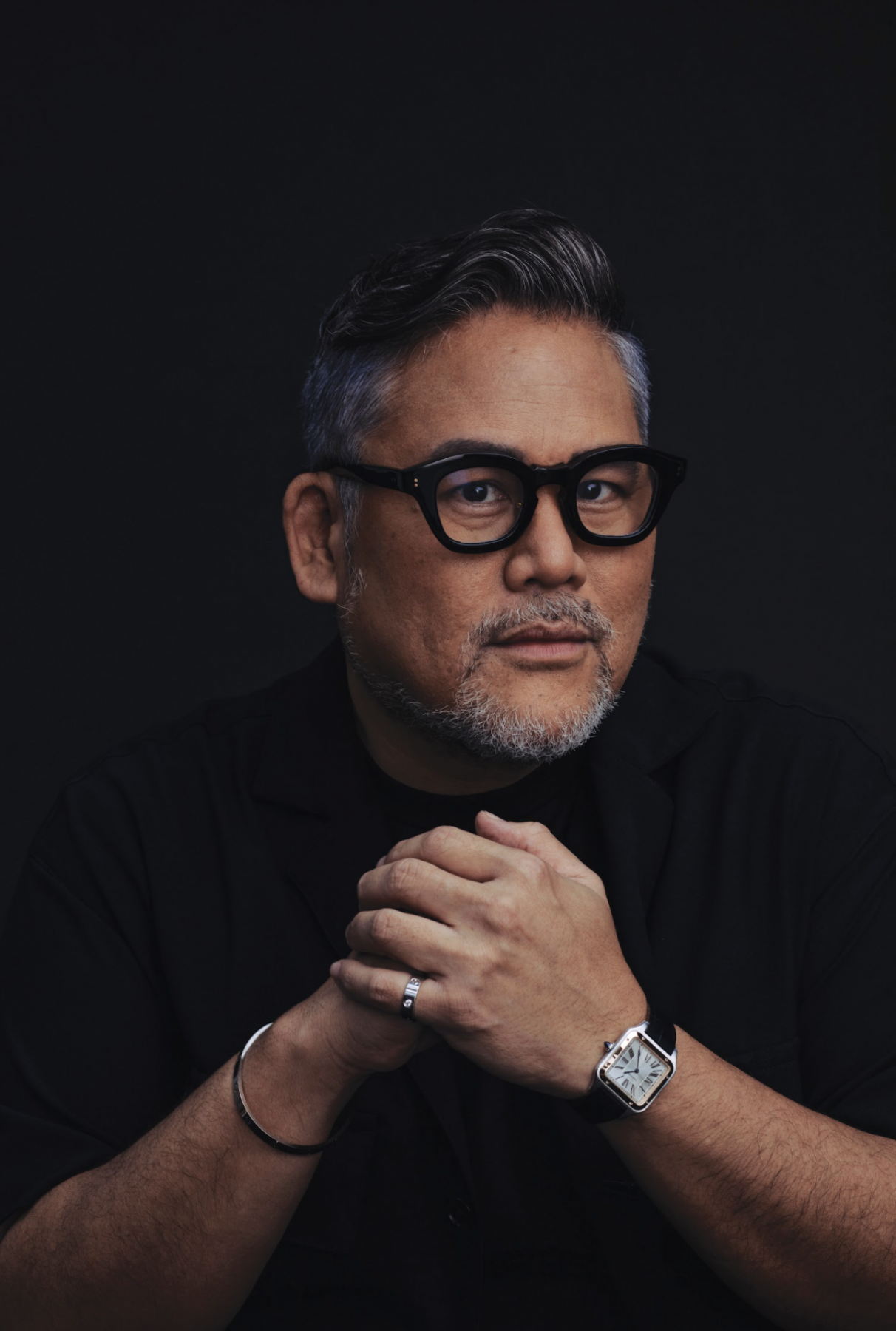 Rajo Laurel in Santos de Cartier watch, Love bracelet and ring