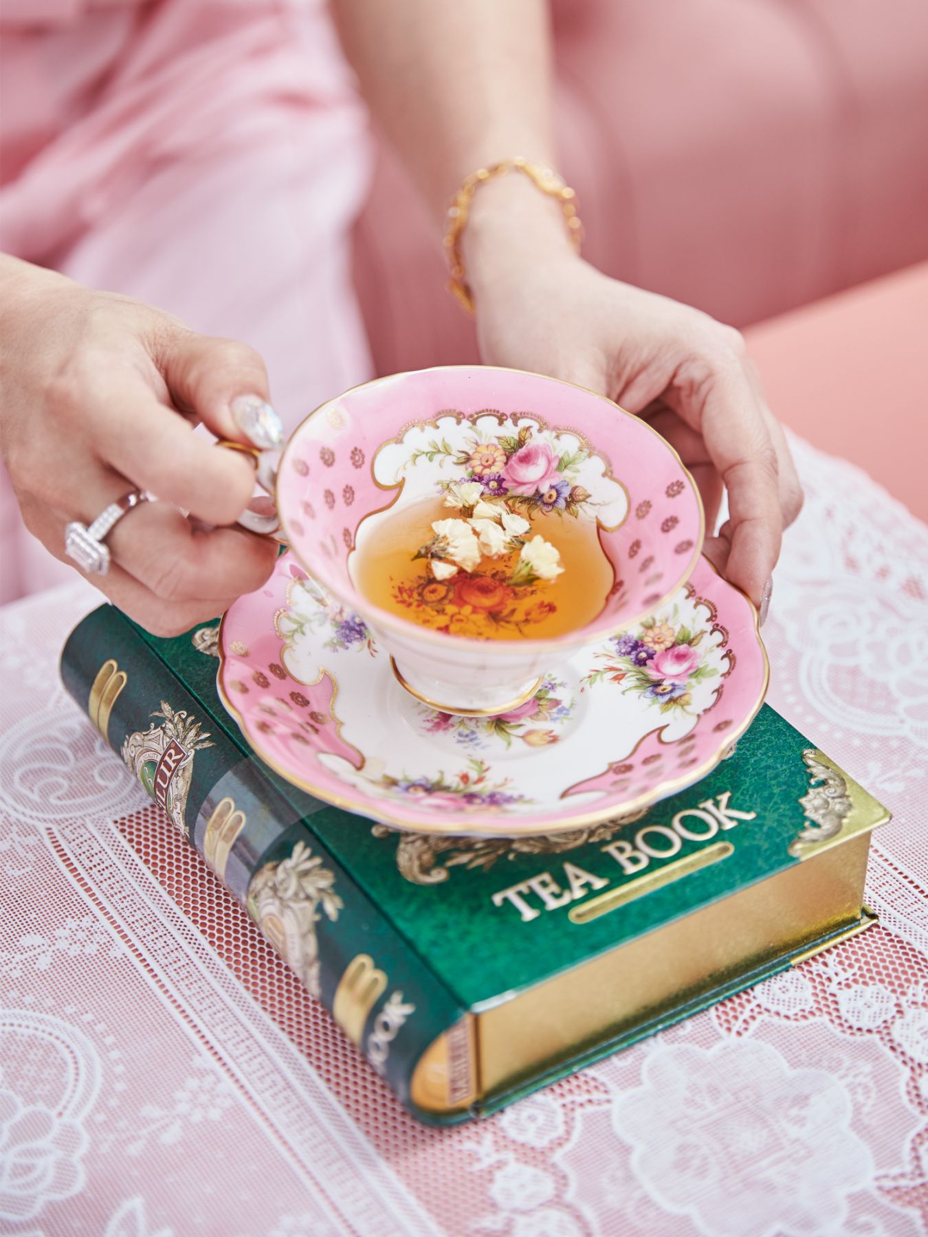 She professes a preference for sets with floral designs such as pink cottage rose shrubs