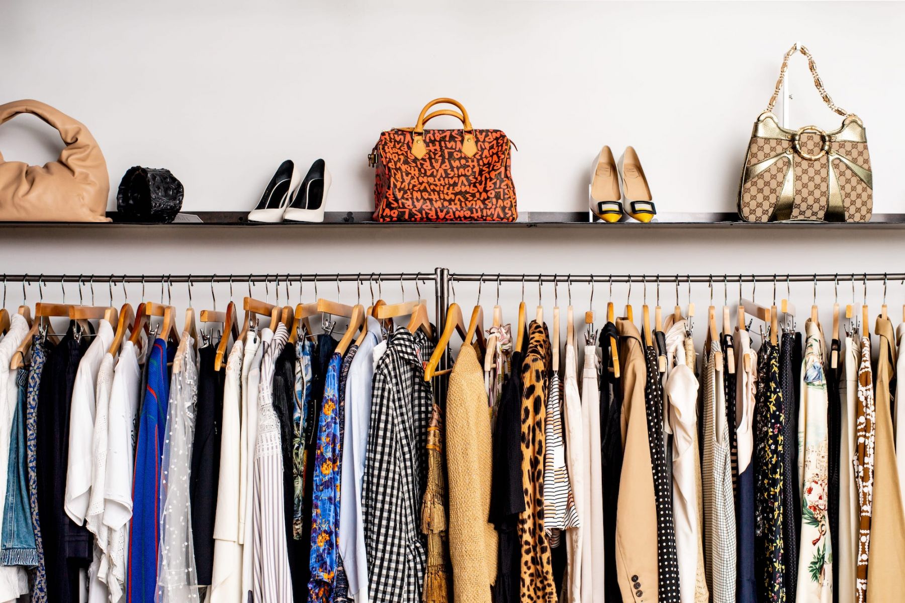Rack of clothing at Hula, a pre-owned designer shop in Hong Kong