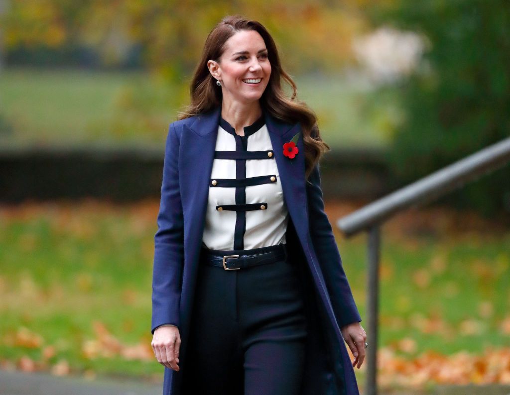 LONDON, UNITED KINGDOM - NOVEMBER 10: (EMBARGOED FOR PUBLICATION IN UK NEWSPAPERS UNTIL 24 HOURS AFTER CREATE DATE AND TIME) Catherine, Duchess of Cambridge visits the Imperial War Museum to officially open two new galleries, The Second World War Galleries and The Holocaust Galleries on November 10, 2021 in London, England. During her visit The Duchess also viewed the exhibition 'Generations: Portraits of Holocaust Survivors' which includes the two portraits she took last year to mark 75 years since the end